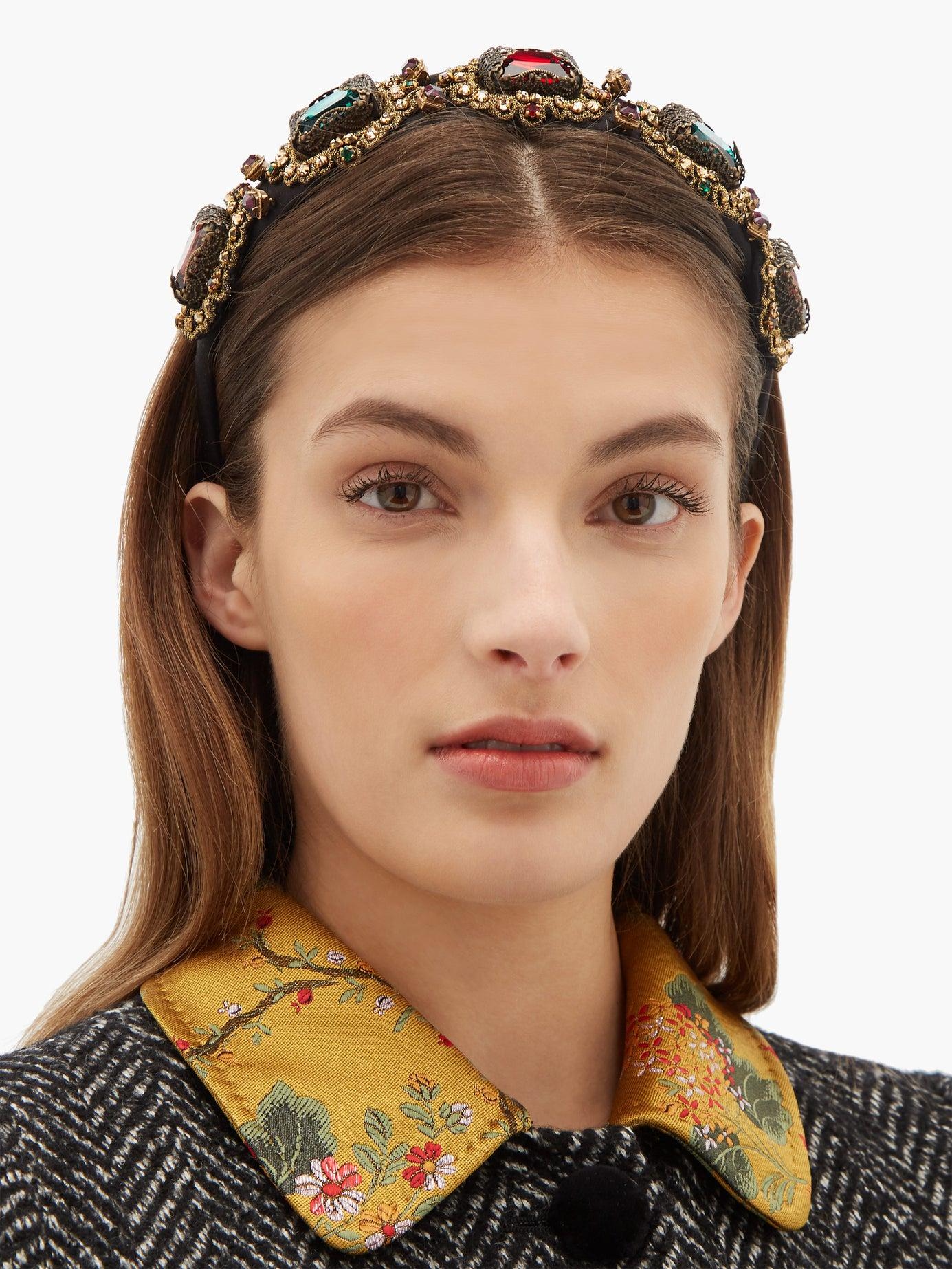 Dolce & Gabbana Silk Crystal-embellished Embroidered Headband | Lyst