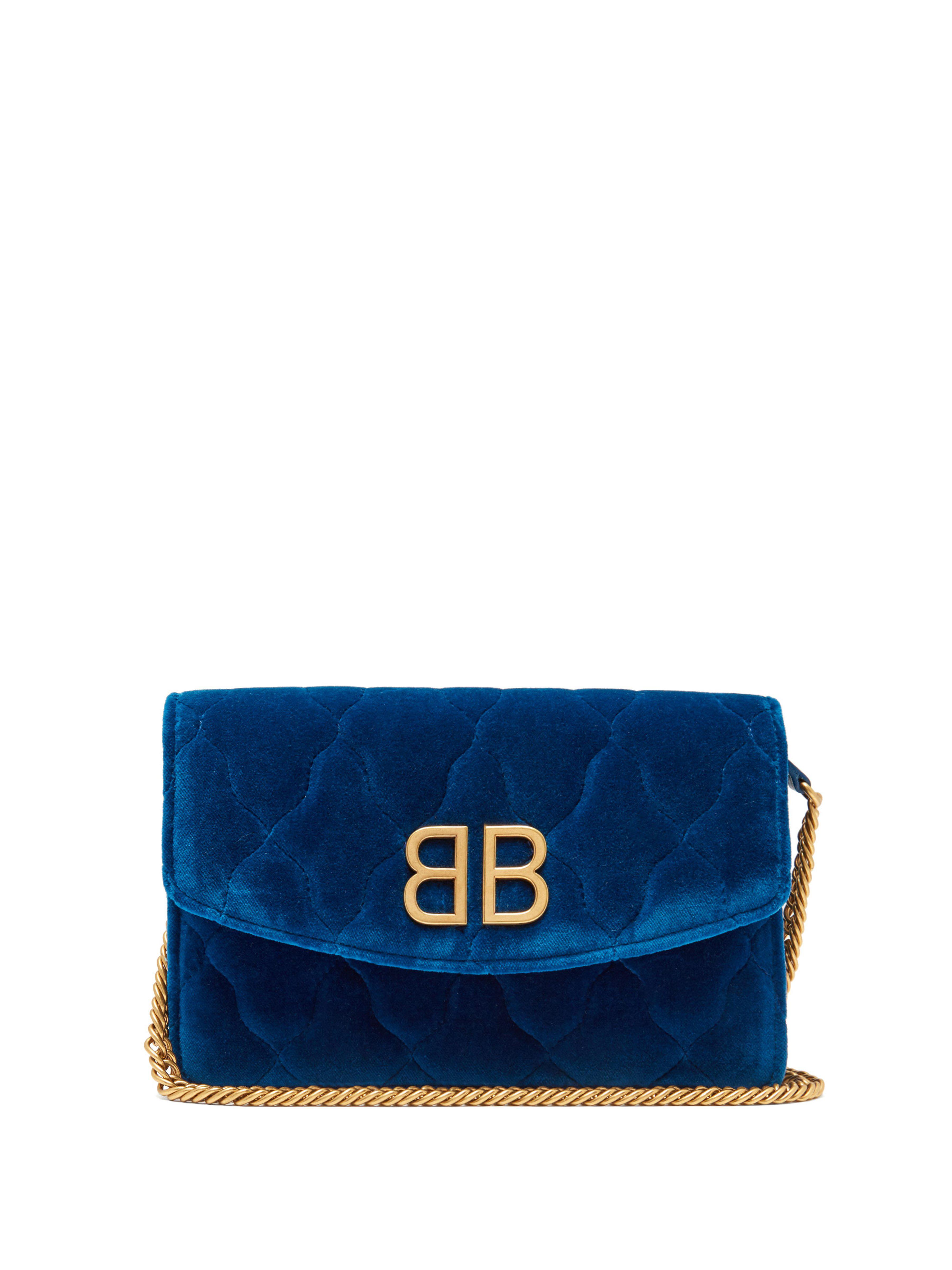 Pochette en velours matelassé BB Velours Balenciaga en coloris Bleu - Lyst