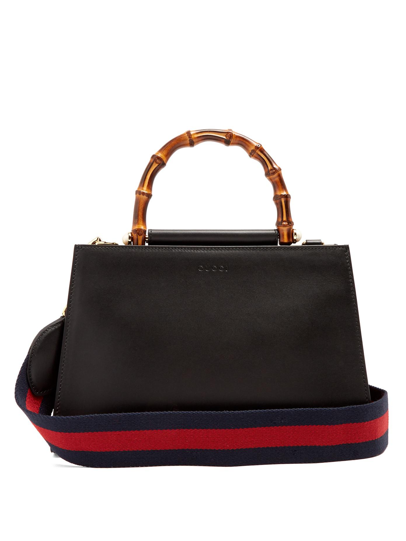 Gucci Nymphaea Bamboo-Handle Small Leather Tote in Black | Lyst