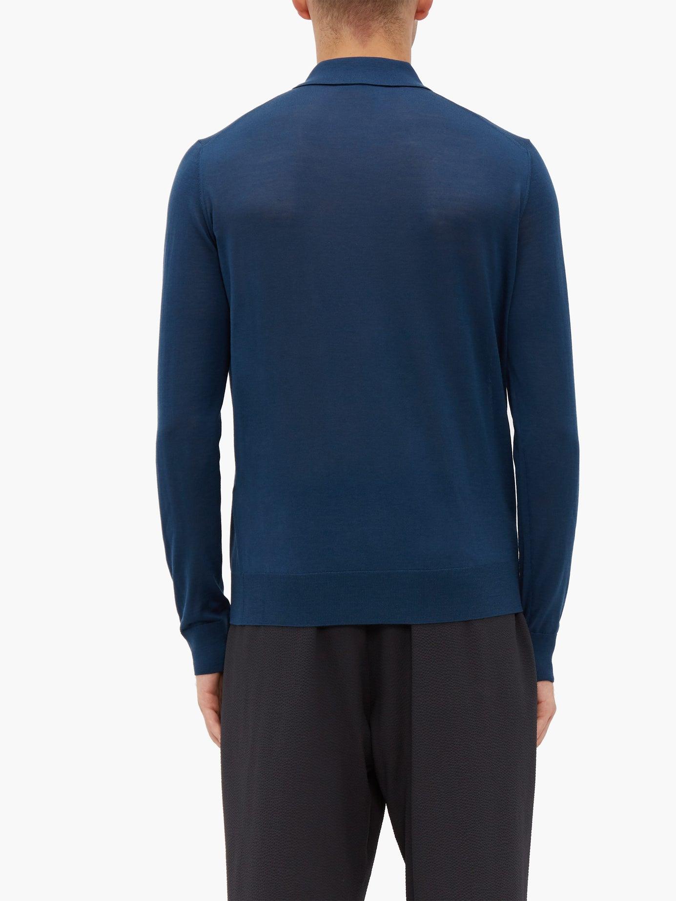 Download Giorgio Armani Long-sleeve Knitted-wool Polo Shirt in Blue ...