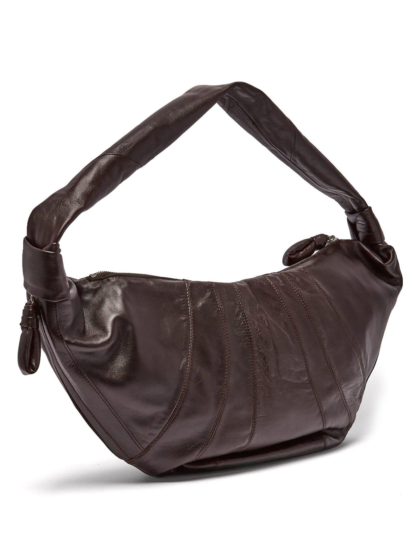 Lemaire Maxi Croissant Panelled Leather Shoulder Bag in Dark Brown ...