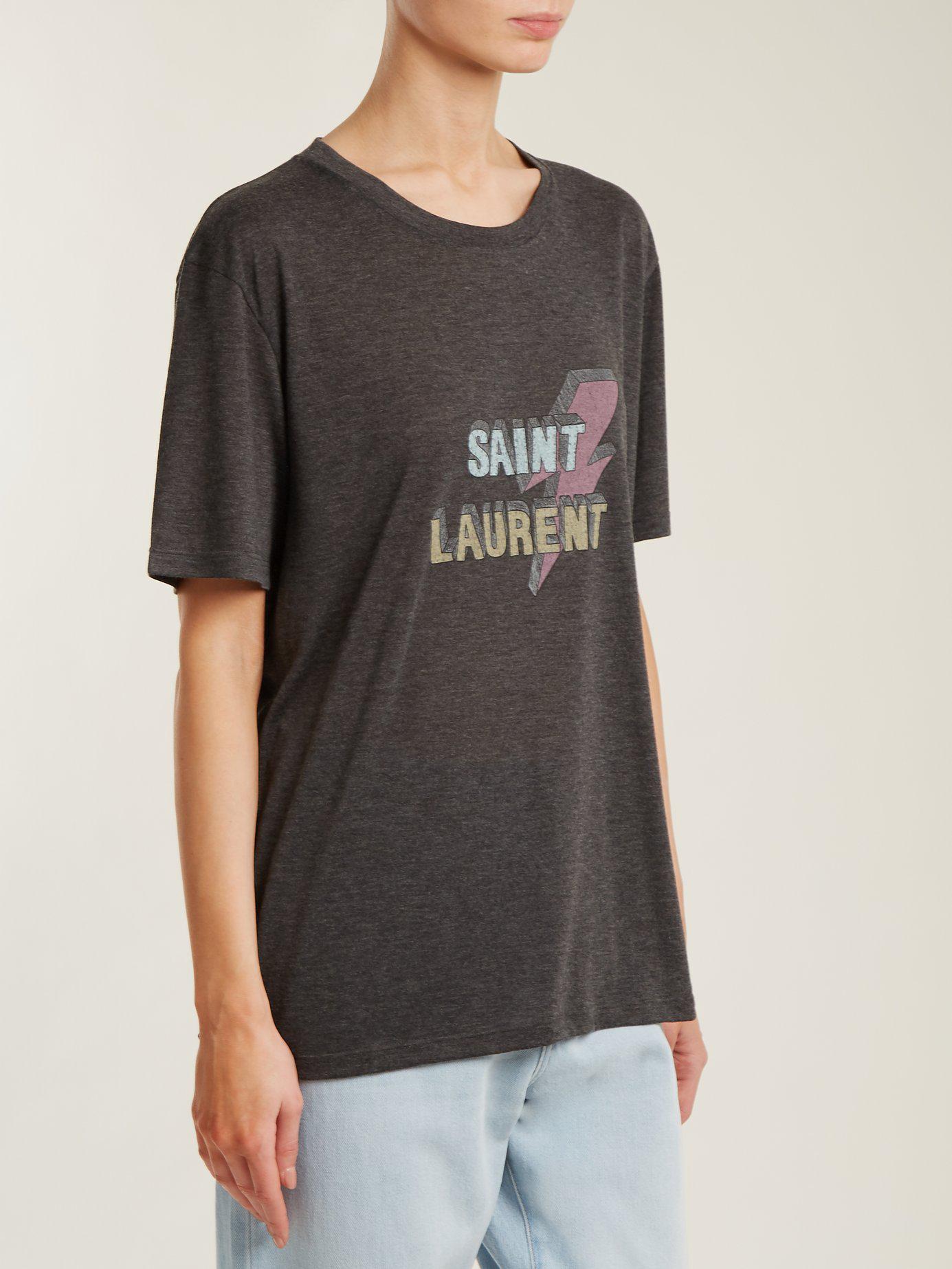 T-shirt en jersey à imprimé logo et éclair Saint Laurent | Lyst