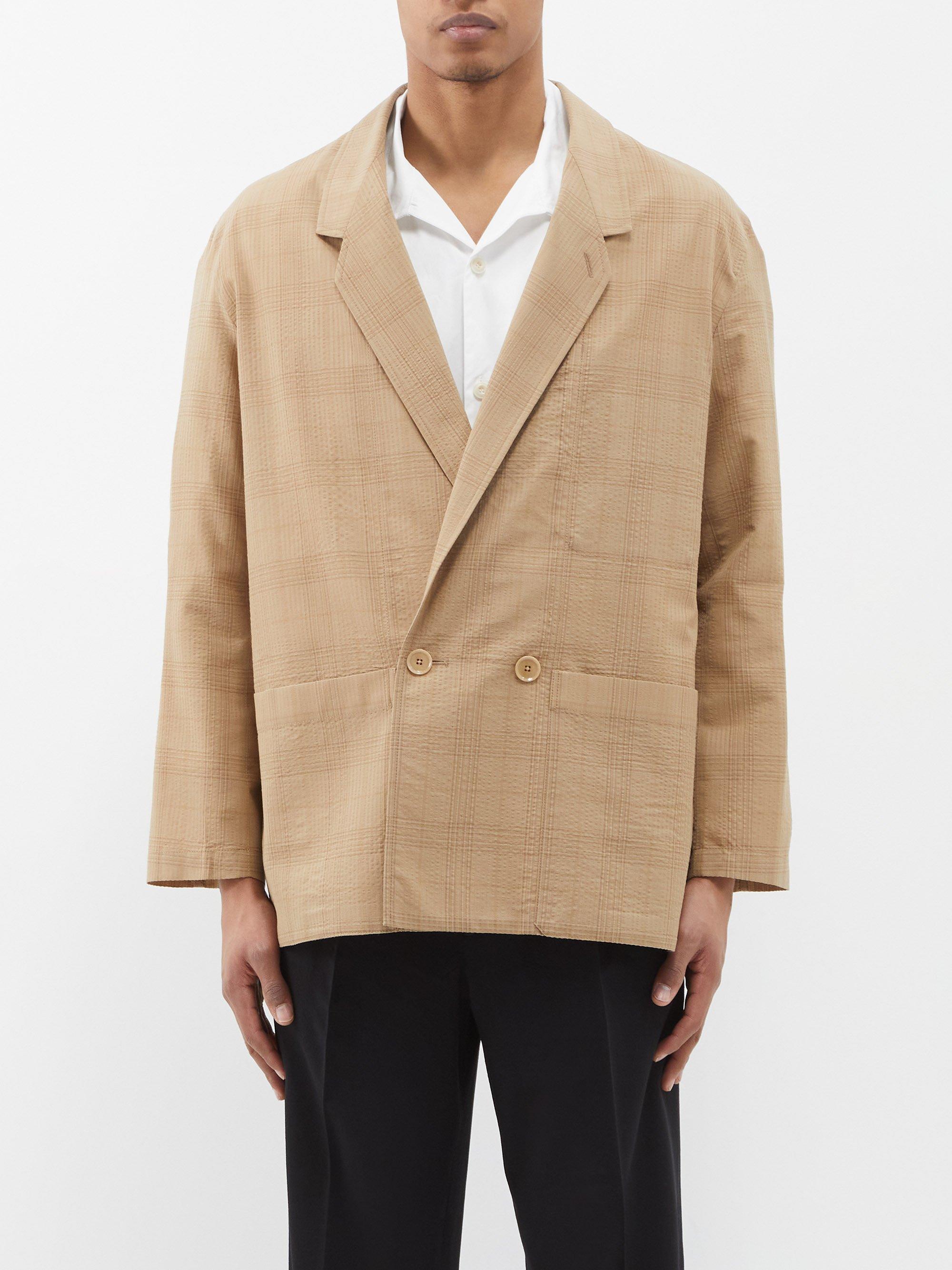 Lemaire Doublebreasted Checked Wool Suit Jacket in Natural for Men Lyst