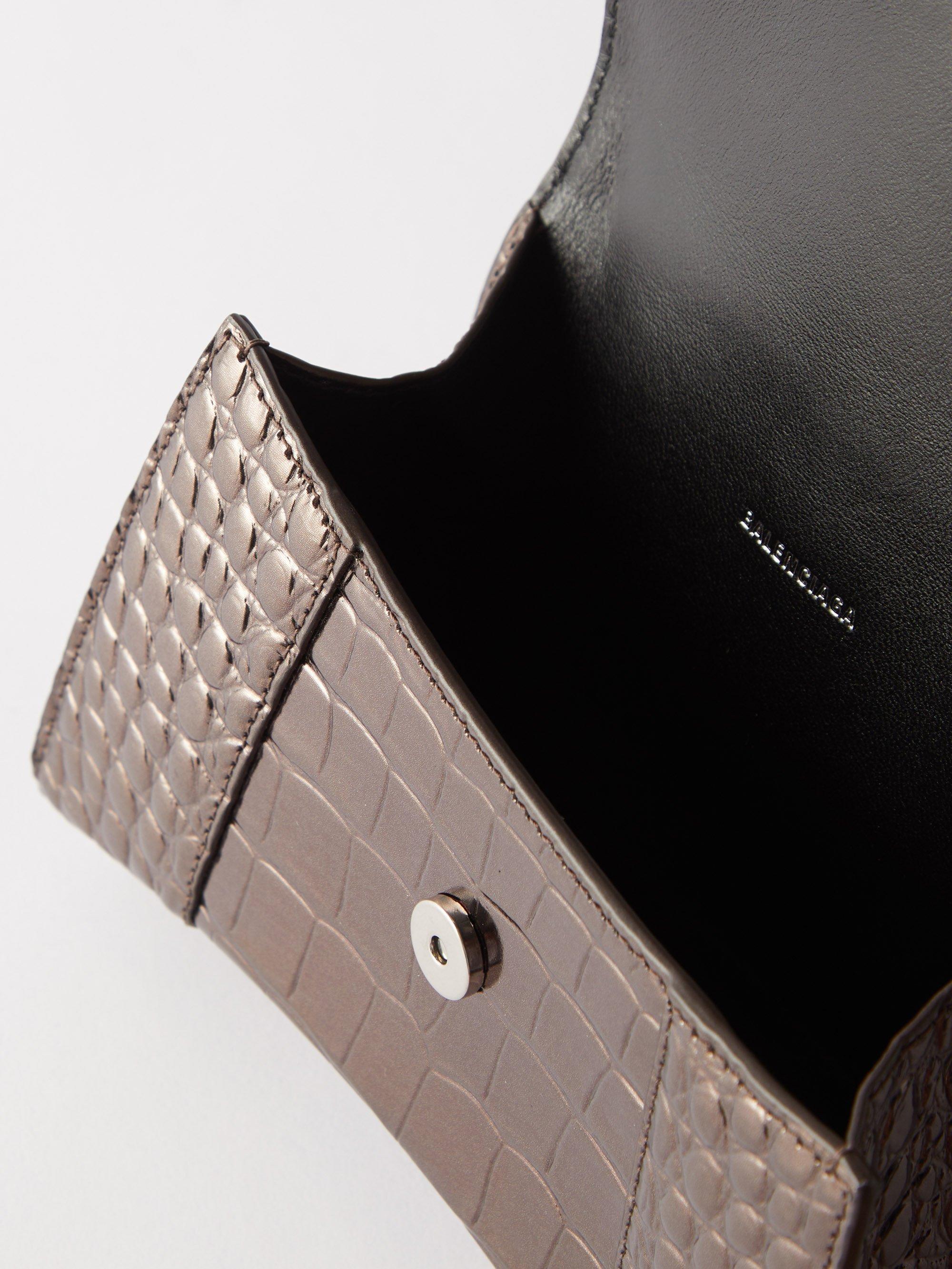 Hourglass XS Croc Effect Leather Tote Bag in Metallic - Balenciaga
