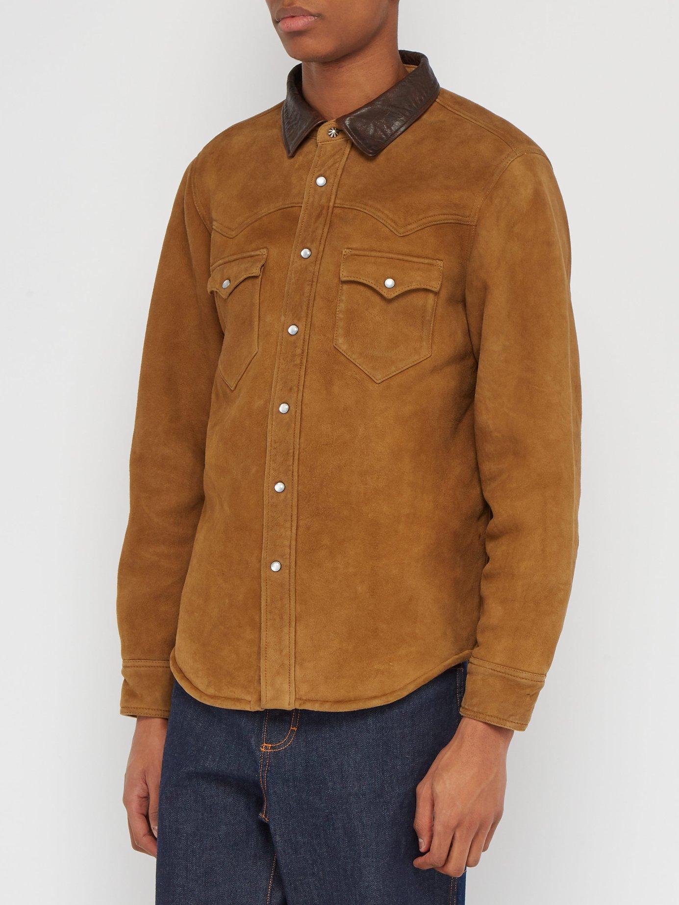 RRL Leather Collar Suede Jacket in Brown for Men - Lyst