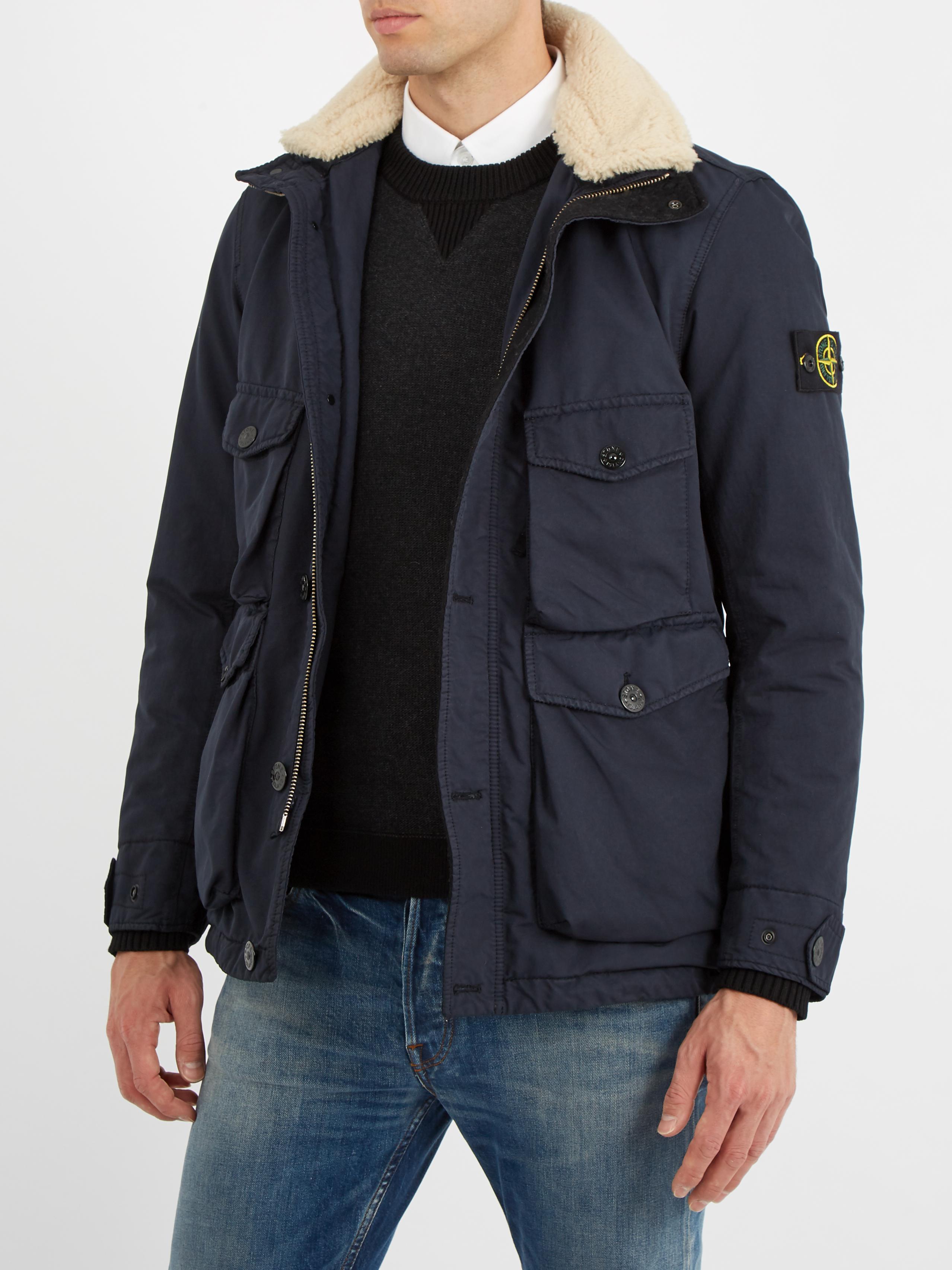 Stone Island David-tc Shearling-collar Jacket in Blue for Men | Lyst UK