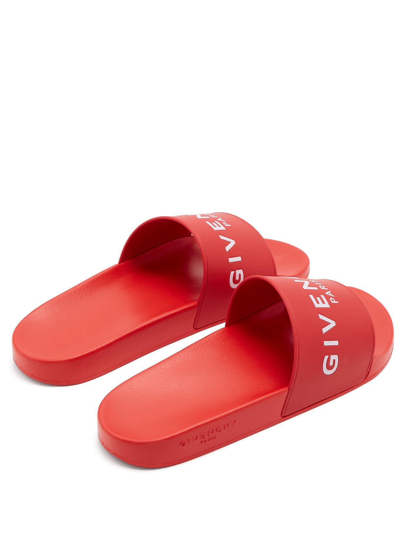 Givenchy Logo Rubber Slides in Red for Men | Lyst