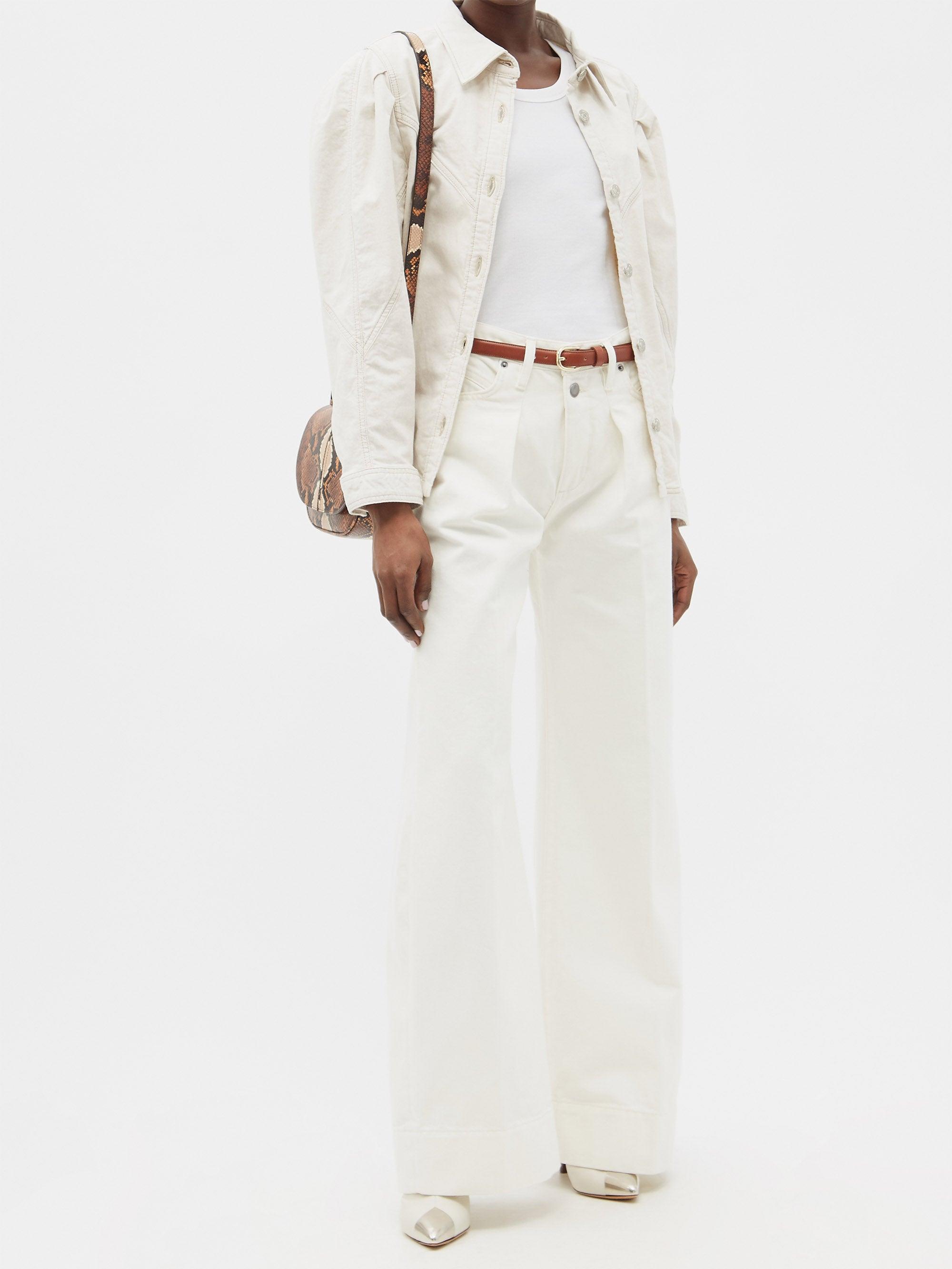 FRAME Mosaic High-rise Pleated Wide-leg Jeans in White | Lyst