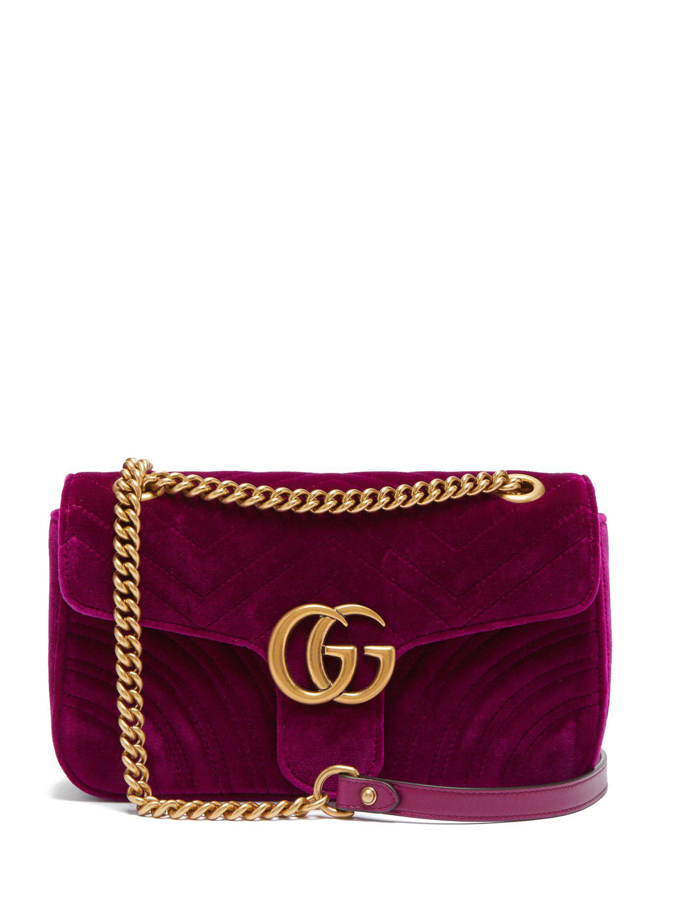 Gucci Gg Marmont Small Quilted Velvet Cross Body Bag in Purple - Lyst