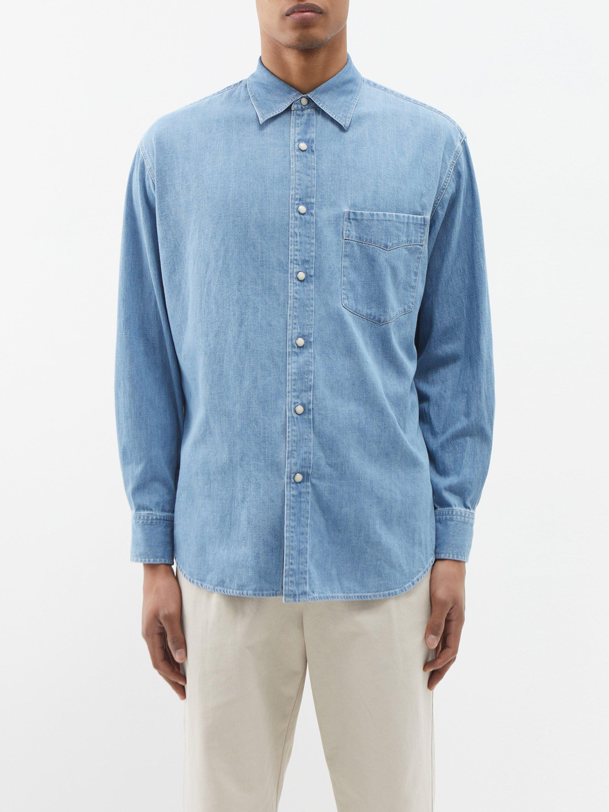 AURALEE Point-collar Selvedge-denim Shirt in Blue for Men | Lyst