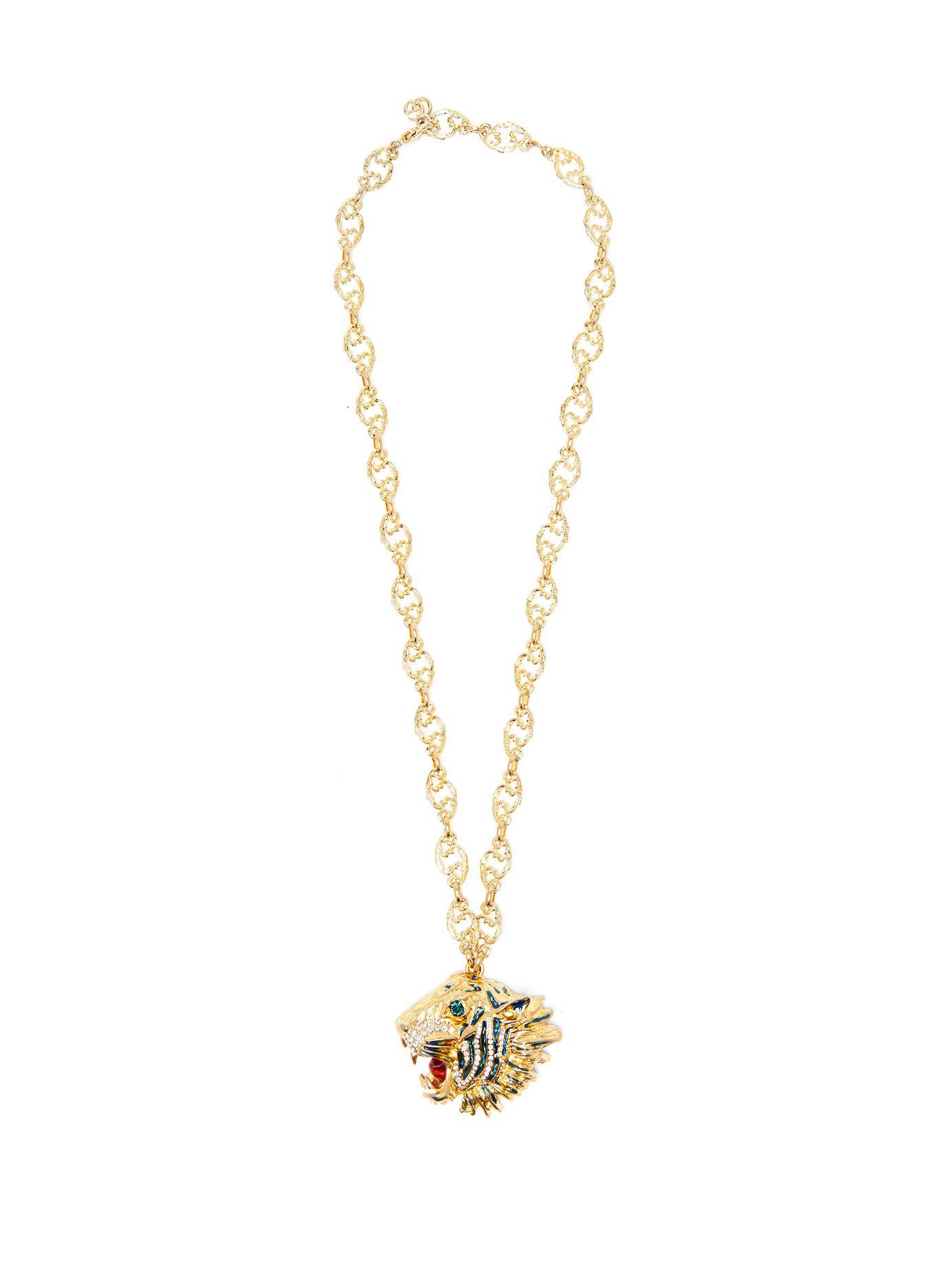 Gucci Crystal Embellished Tiger Head Necklace in Metallic Lyst