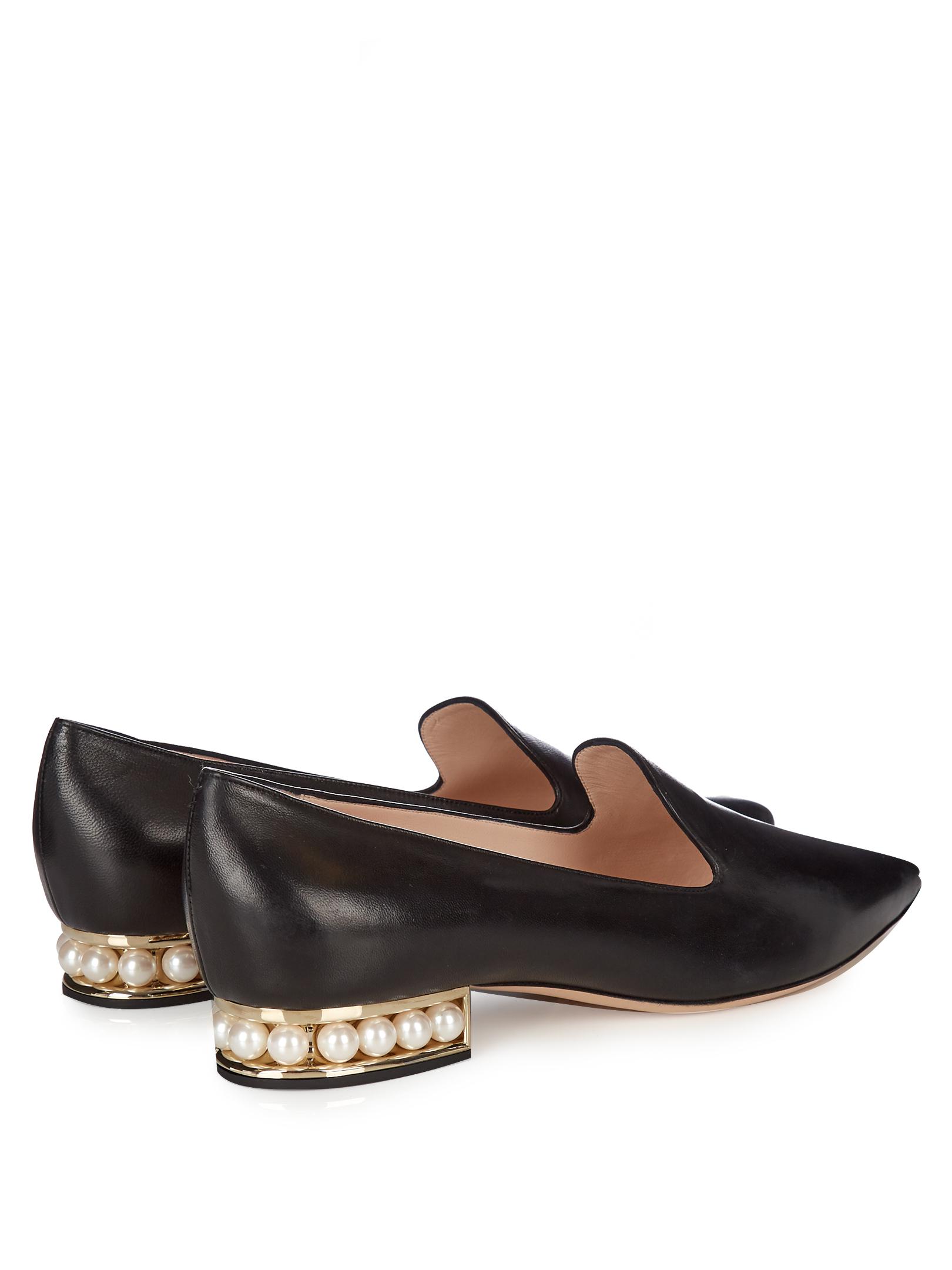 Nicholas Kirkwood Casati Pearl-heeled Leather Loafers in Black