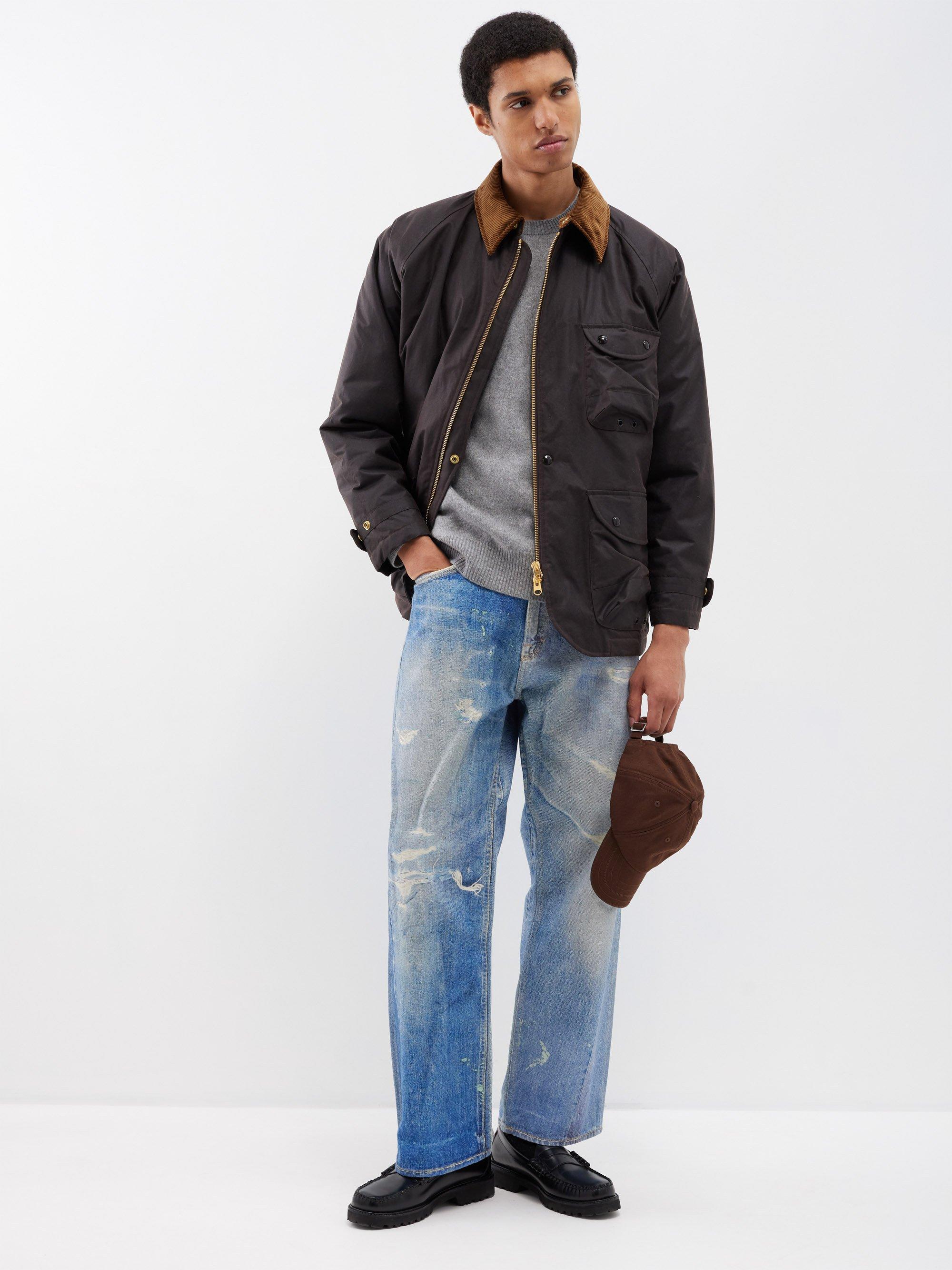 Drake's Corduroy-collar Waxed-cotton Field Jacket in Black for Men