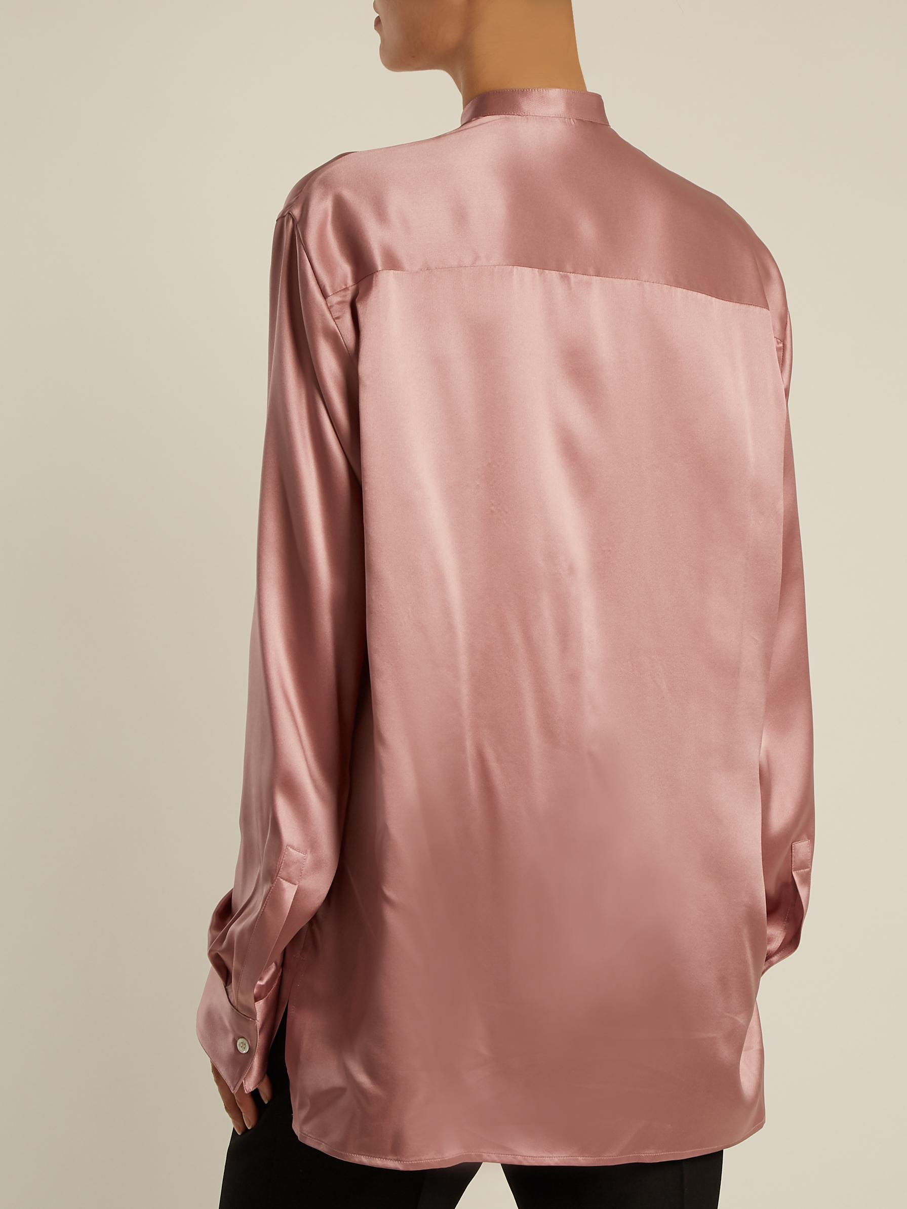 light pink satin blouse