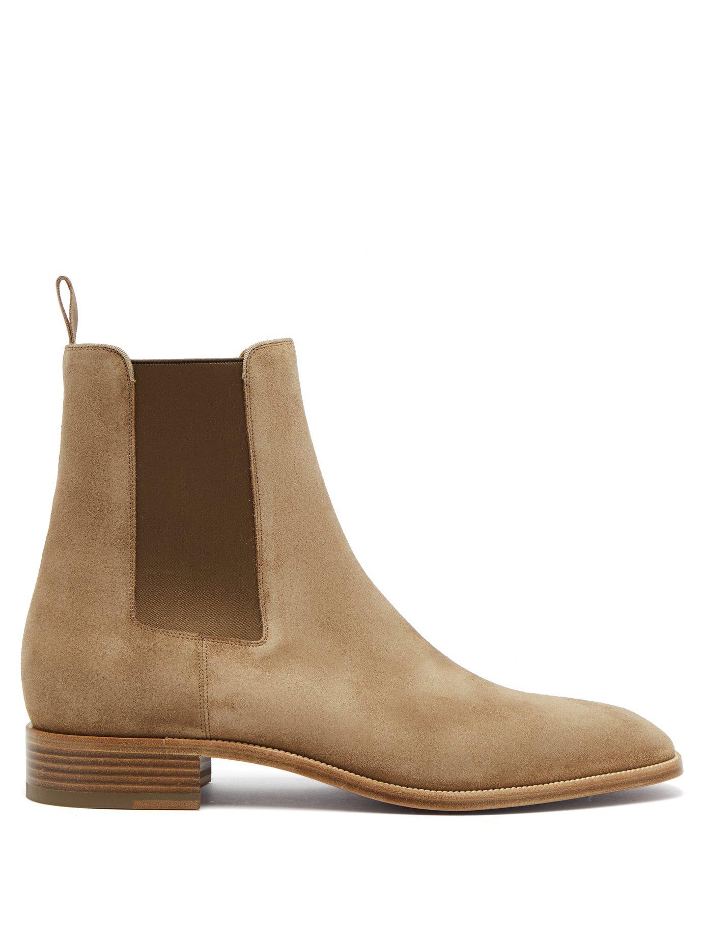 Christian Louboutin Samson Suede Chelsea Boots in Natural for Men | Lyst
