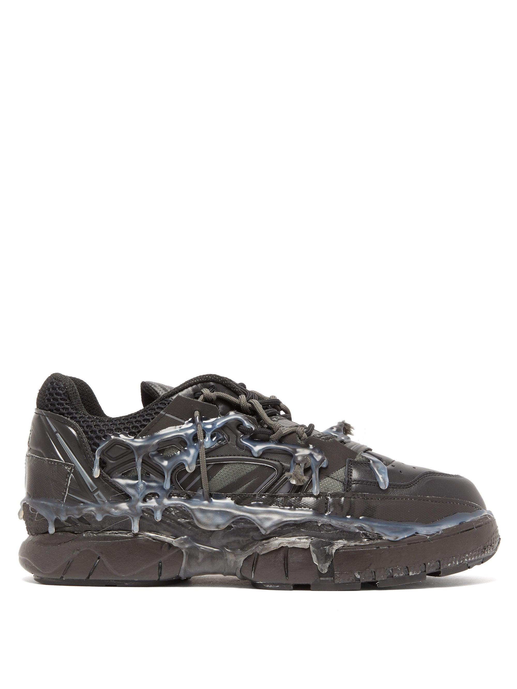 Maison Margiela Fusion Leather And Mesh Trainers in Black for Men - Lyst