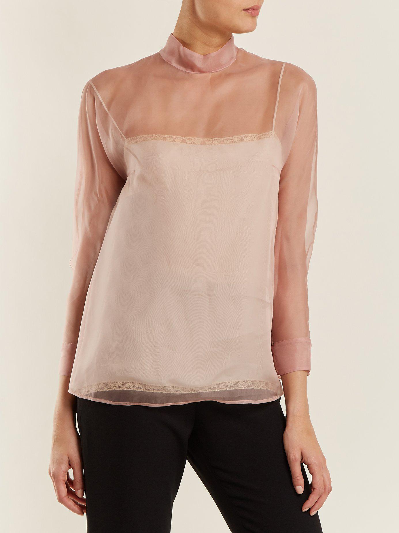 high neck silk blouse