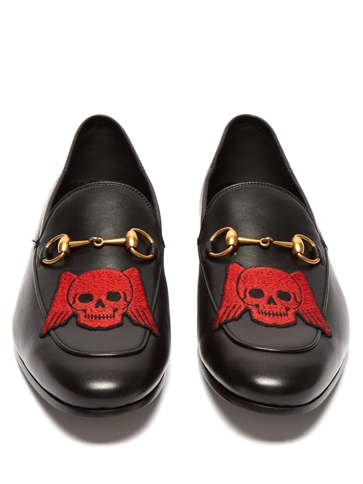 Gucci Brixton Skull Leather Loafers in Black for Men | Lyst