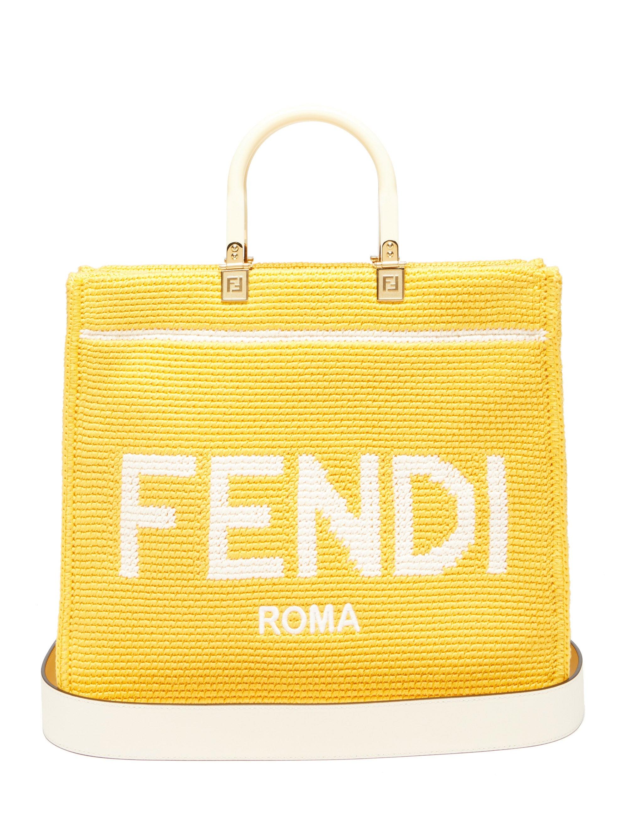 Fendi Sunshine Logo-jacquard Crochet Tote Bag in Yellow | Lyst
