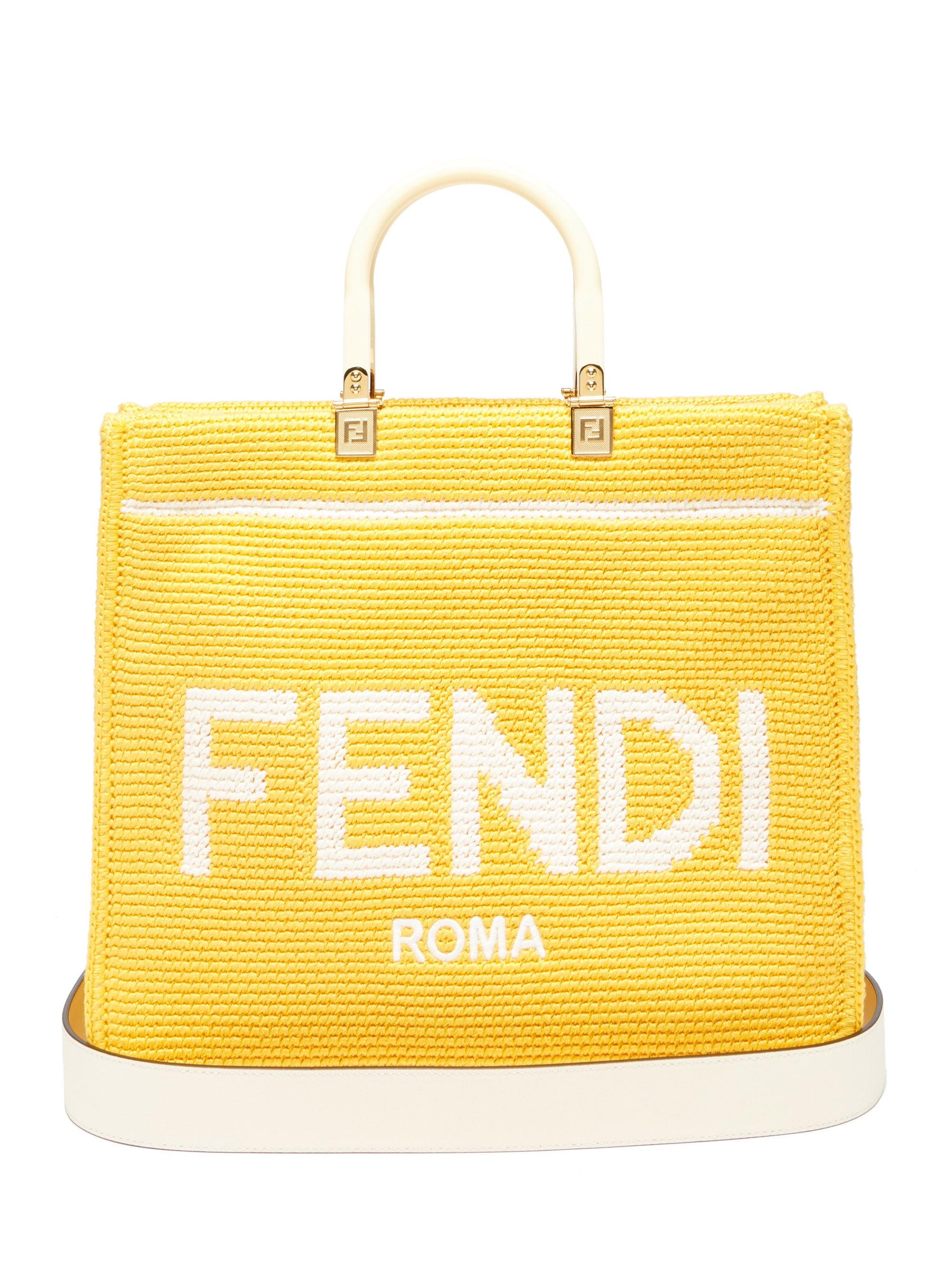 FENDI: Peekaboo FF jacquard tote bag - Yellow Cream