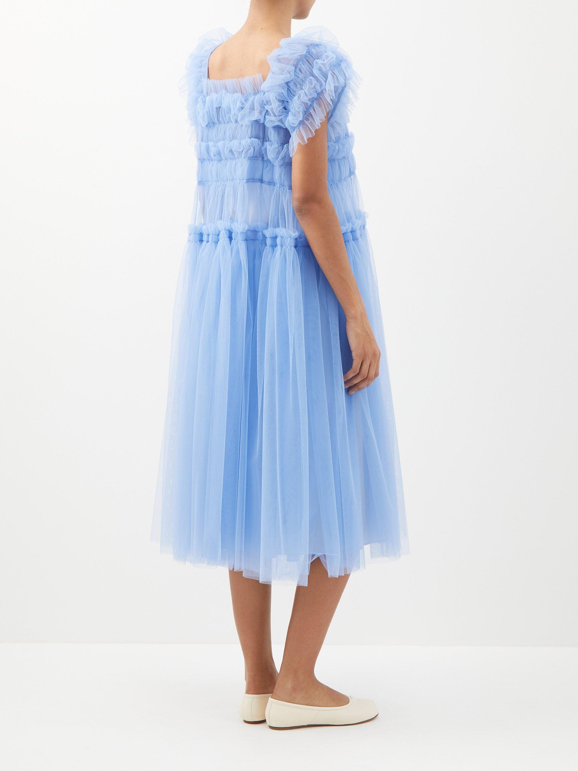 Molly Goddard Jimmy Square-neck Tulle Midi Dress in Blue | Lyst UK