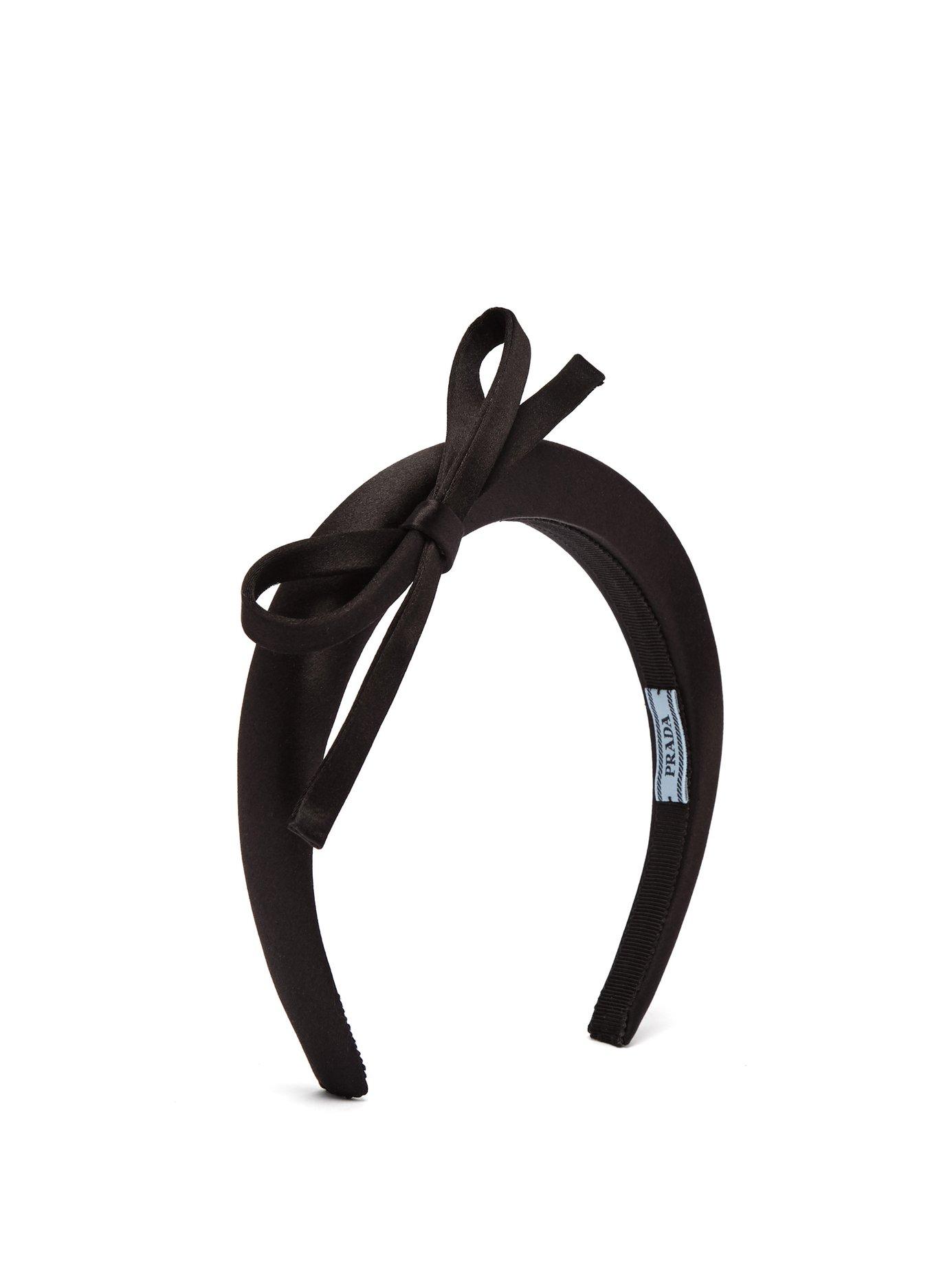 Prada Bow Silk Satin Headband in Black | Lyst