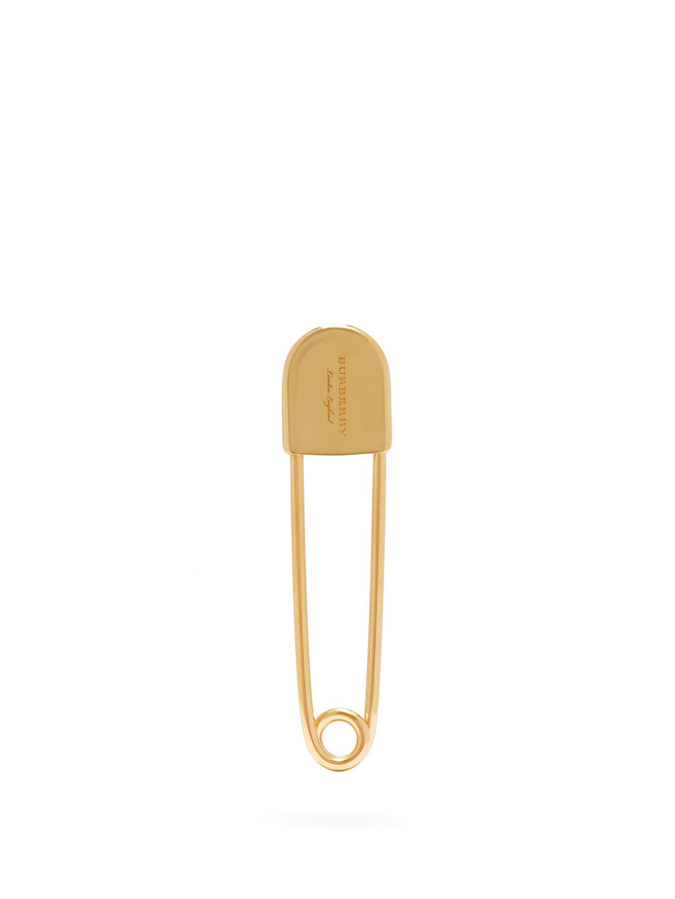 Burberry Logo Engraved Safety Pin Brooch in Metallic Lyst