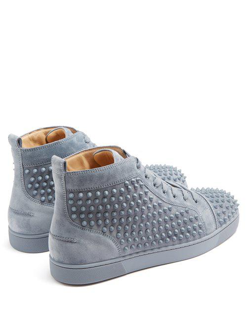 kød Algebra lommelygter Christian Louboutin Louis Spike-embellished Suede High-top Trainers in Gray  for Men | Lyst