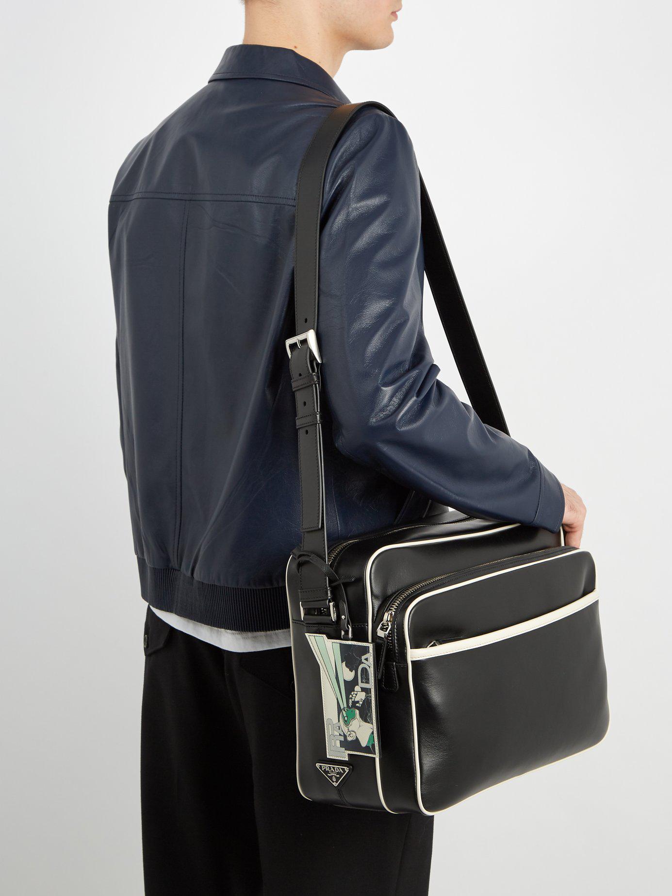 Prada Contrastpiping Leather Messenger Bag in Black for Men Lyst