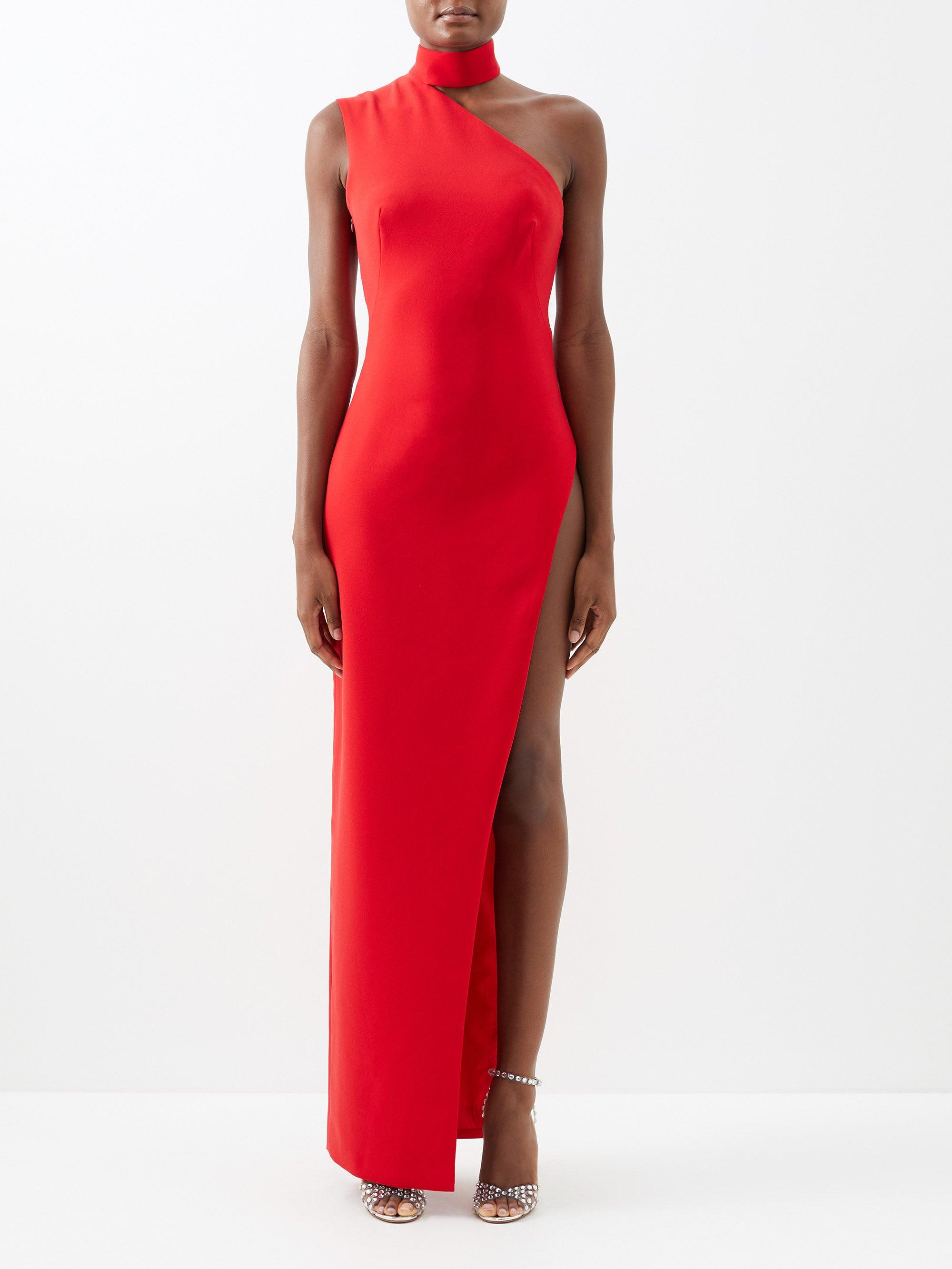 Monot Asymmetric Side-slit Crepe Gown in Red | Lyst