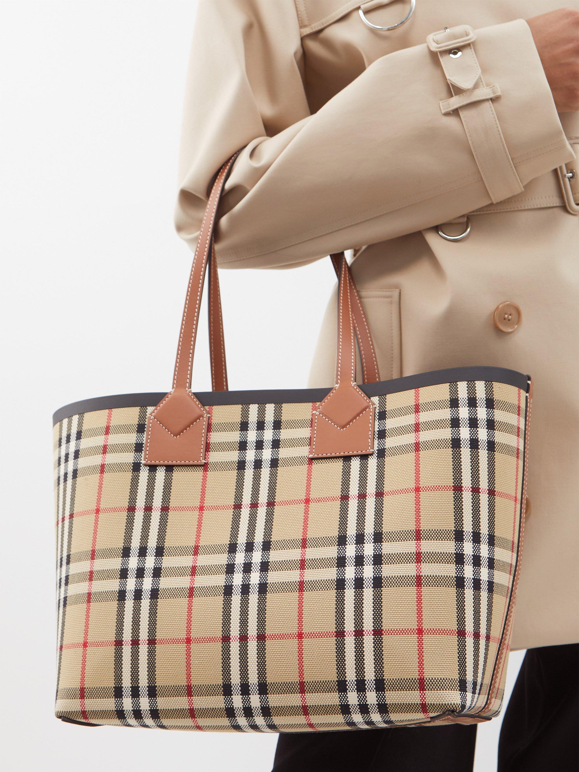 Burberry London Small Heritage-check Canvas Tote Bag in White | Lyst