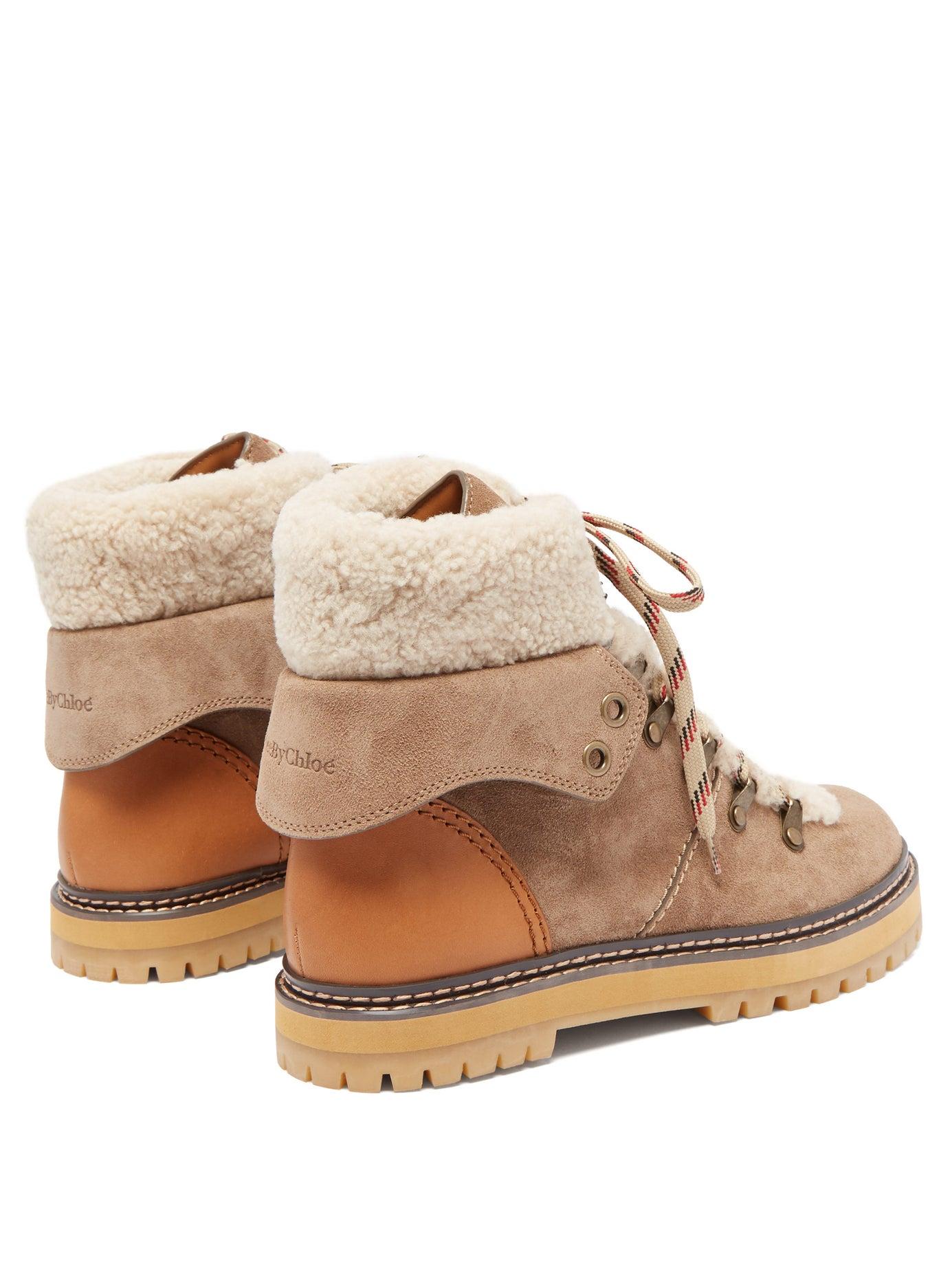 See By Chloé Shearling-lined Suede Hiking Boots in Beige White (Natural ...