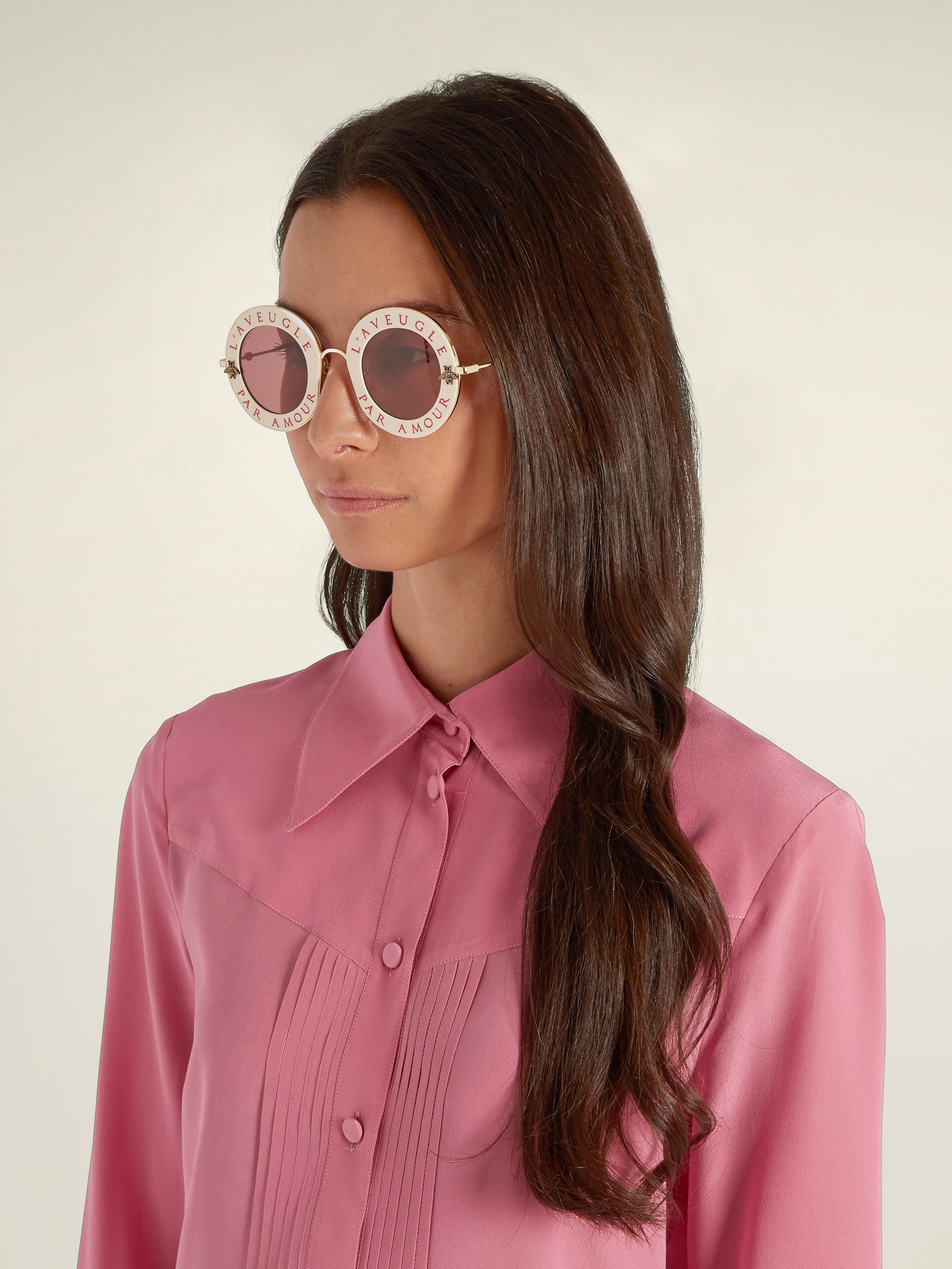 Gucci L'aveugle Par Amour Metal Sunglasses in Pink | Lyst