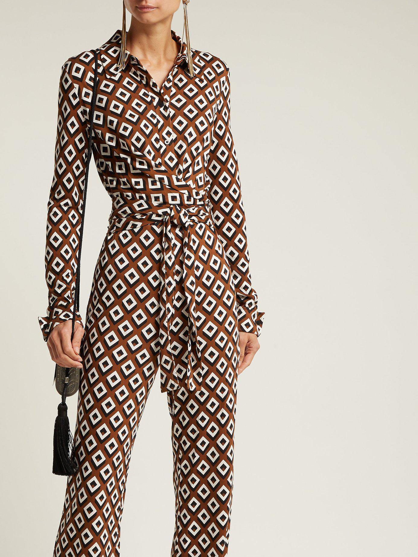 Diane von Furstenberg Michele Diamond-print Silk Jumpsuit - Lyst