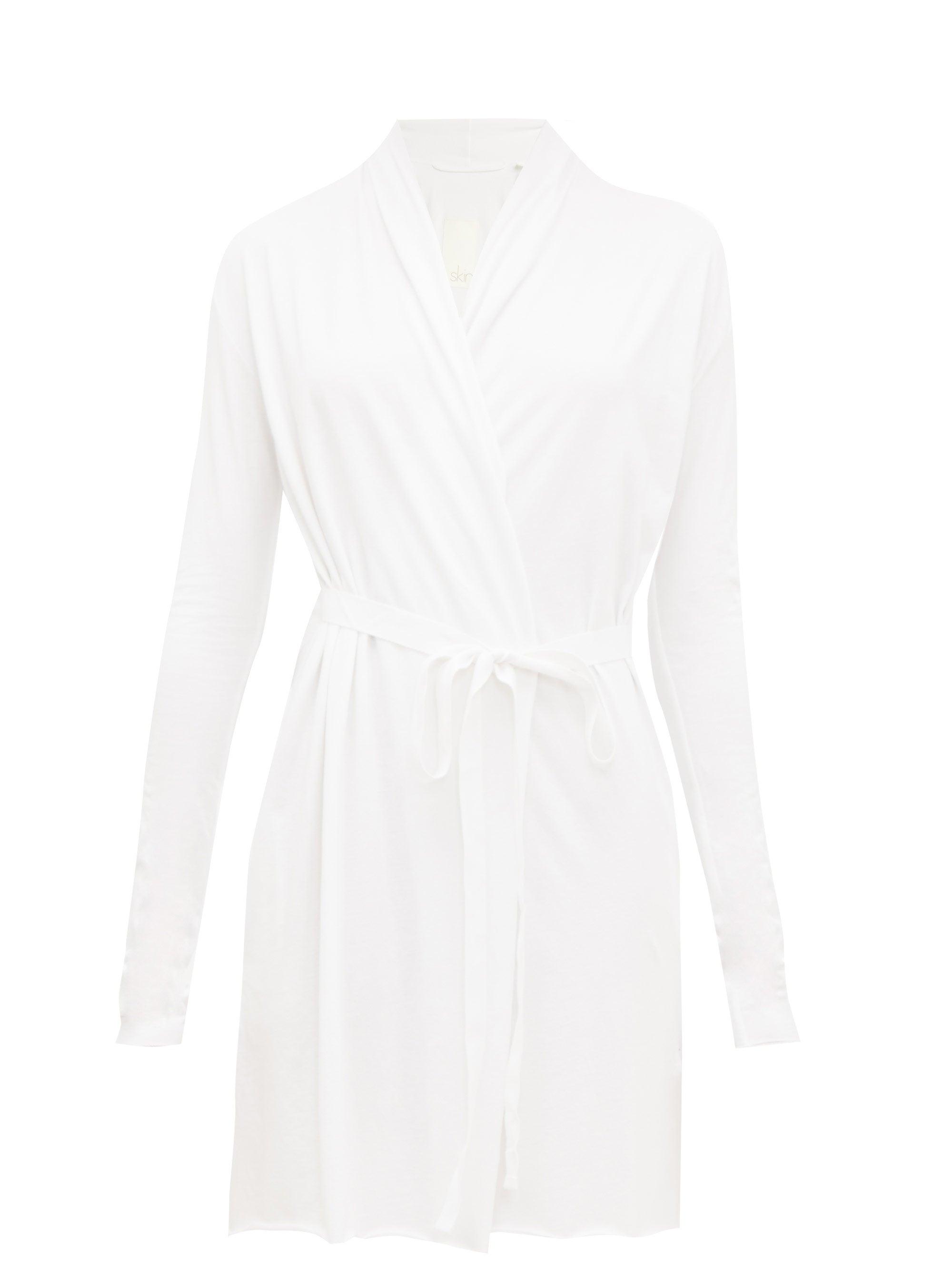 Skin Wraparound Cottonjersey Robe in White Lyst