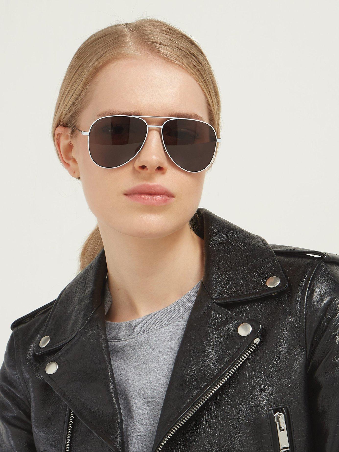 Saint Laurent Leather Classic Aviator Sunglasses Lyst