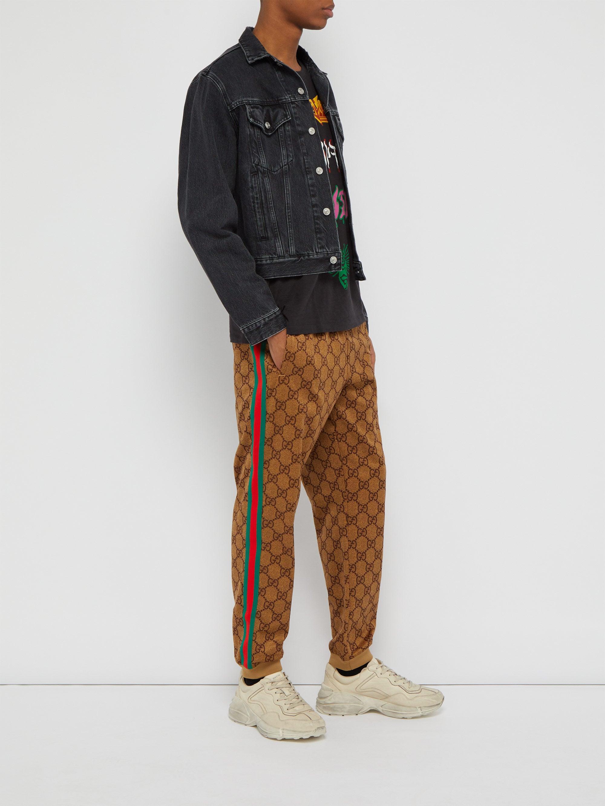 Gucci GG Supreme Web-stripe Track Pants in Brown for Men | Lyst