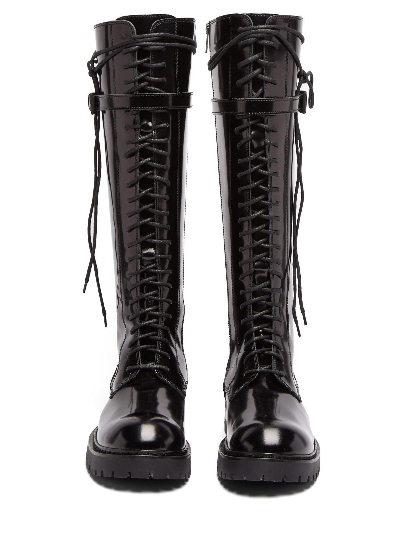 Ann Demeulemeester Knee High Lace Up Patent Leather Boots in Black - Lyst