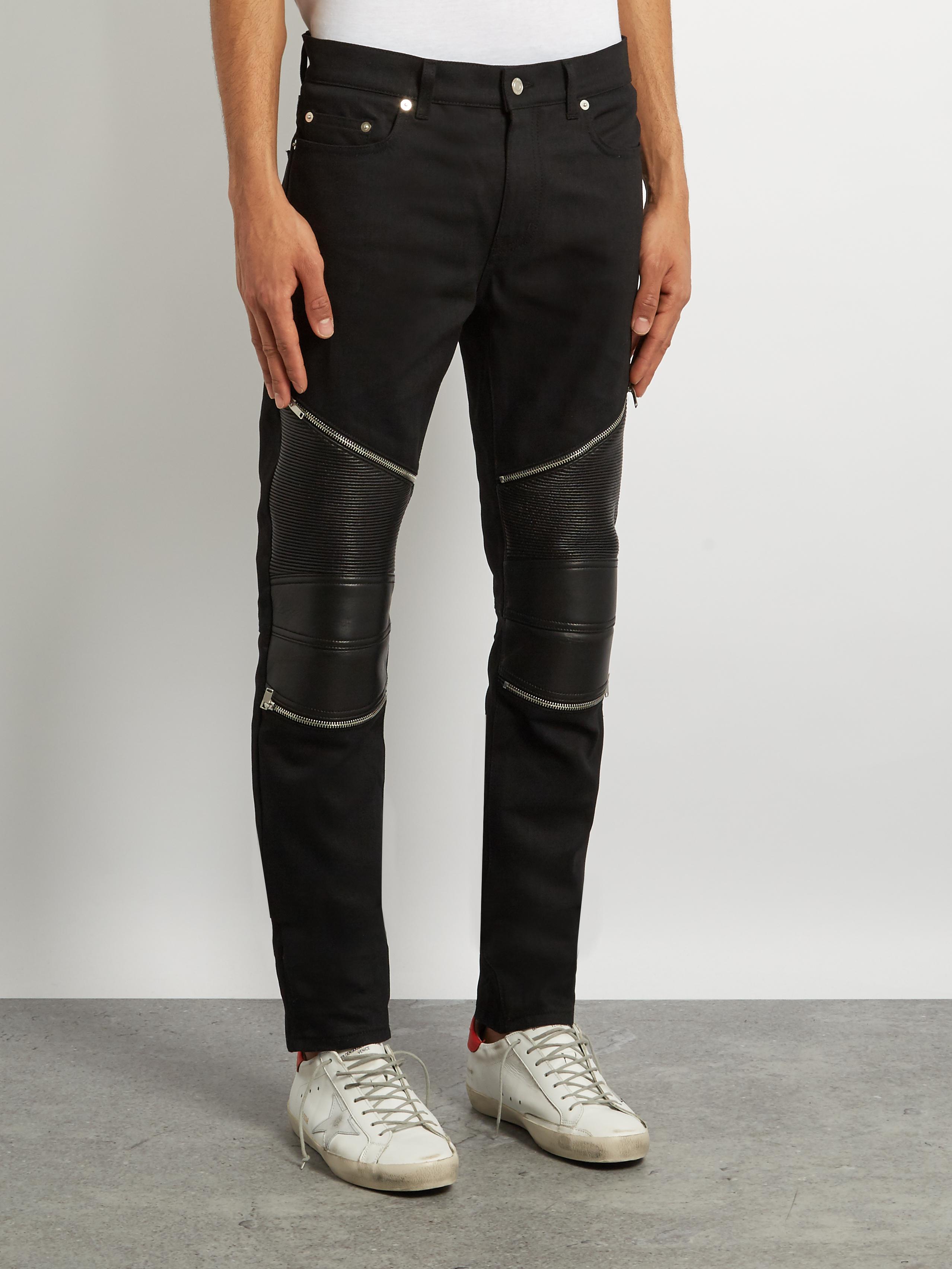 Saint Laurent Denim Contrast-panel Skinny Biker Jeans in Black for Men -  Lyst