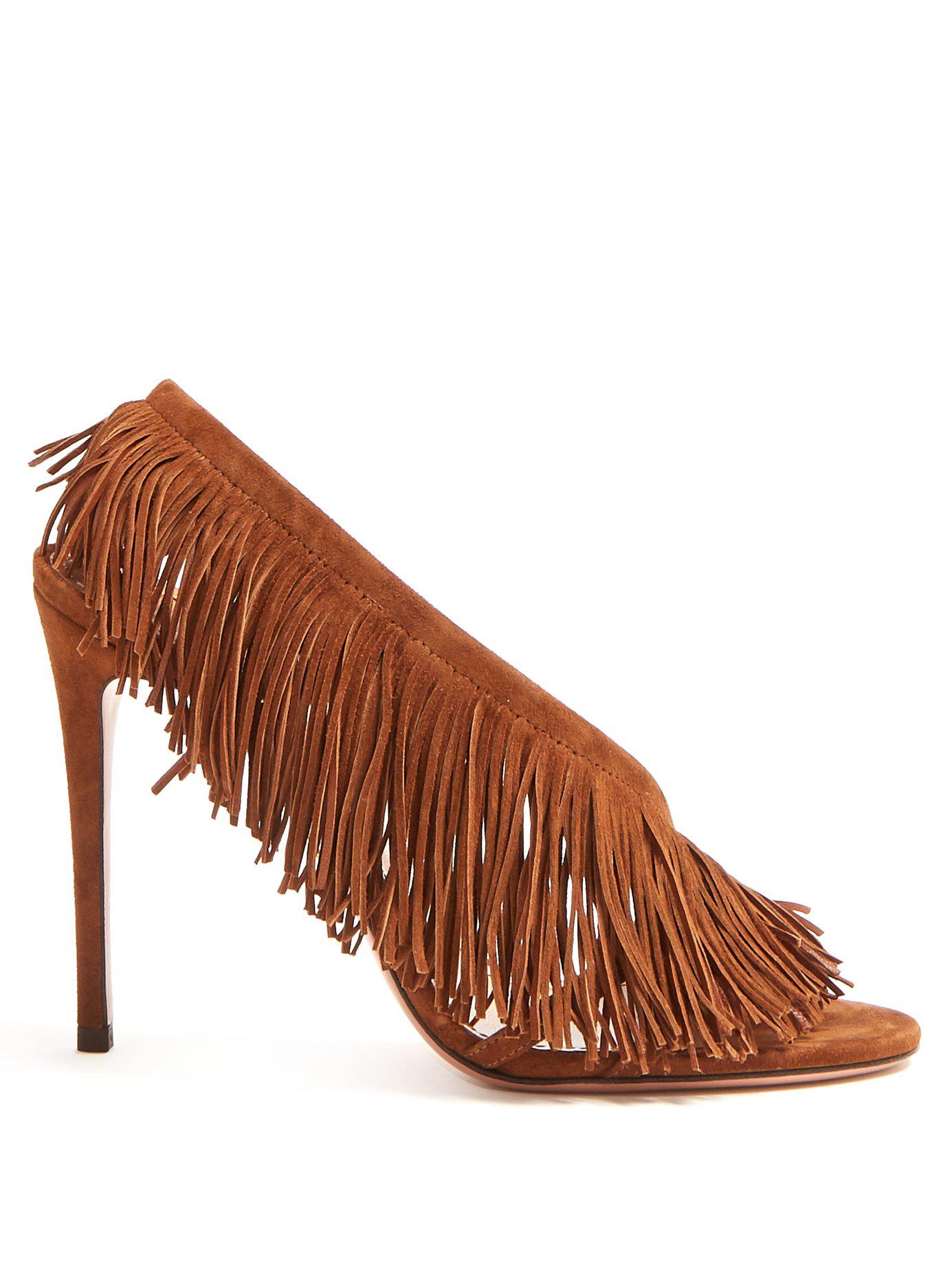 Aquazzura Suede Wild Fringe Sandals in 
