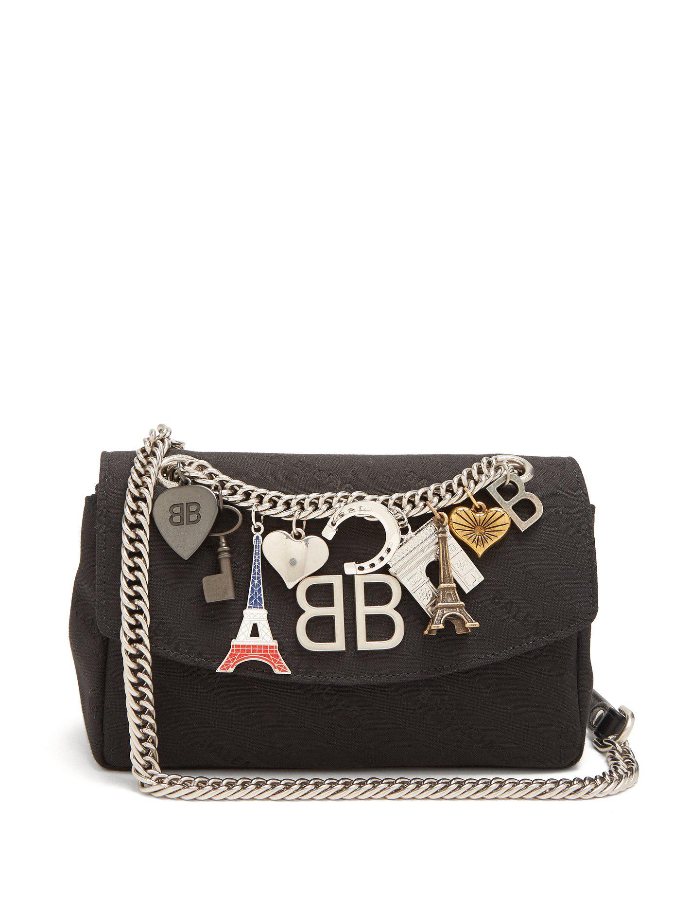 Balenciaga Leather Bb Round S Bag in Black - Lyst