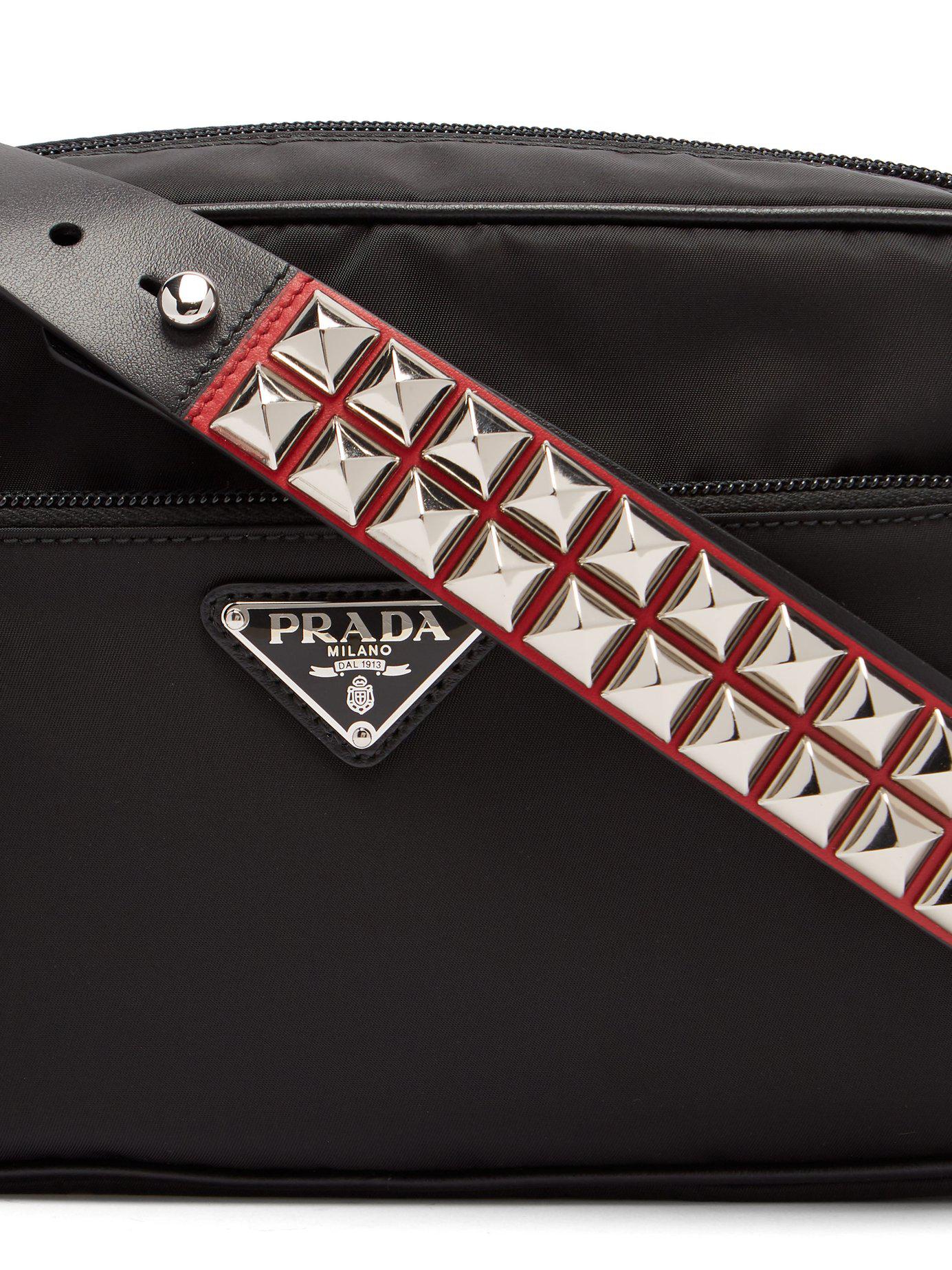 Prada Synthetic New Vela Studded Nylon Shoulder Bag in Black Red (Black) Lyst