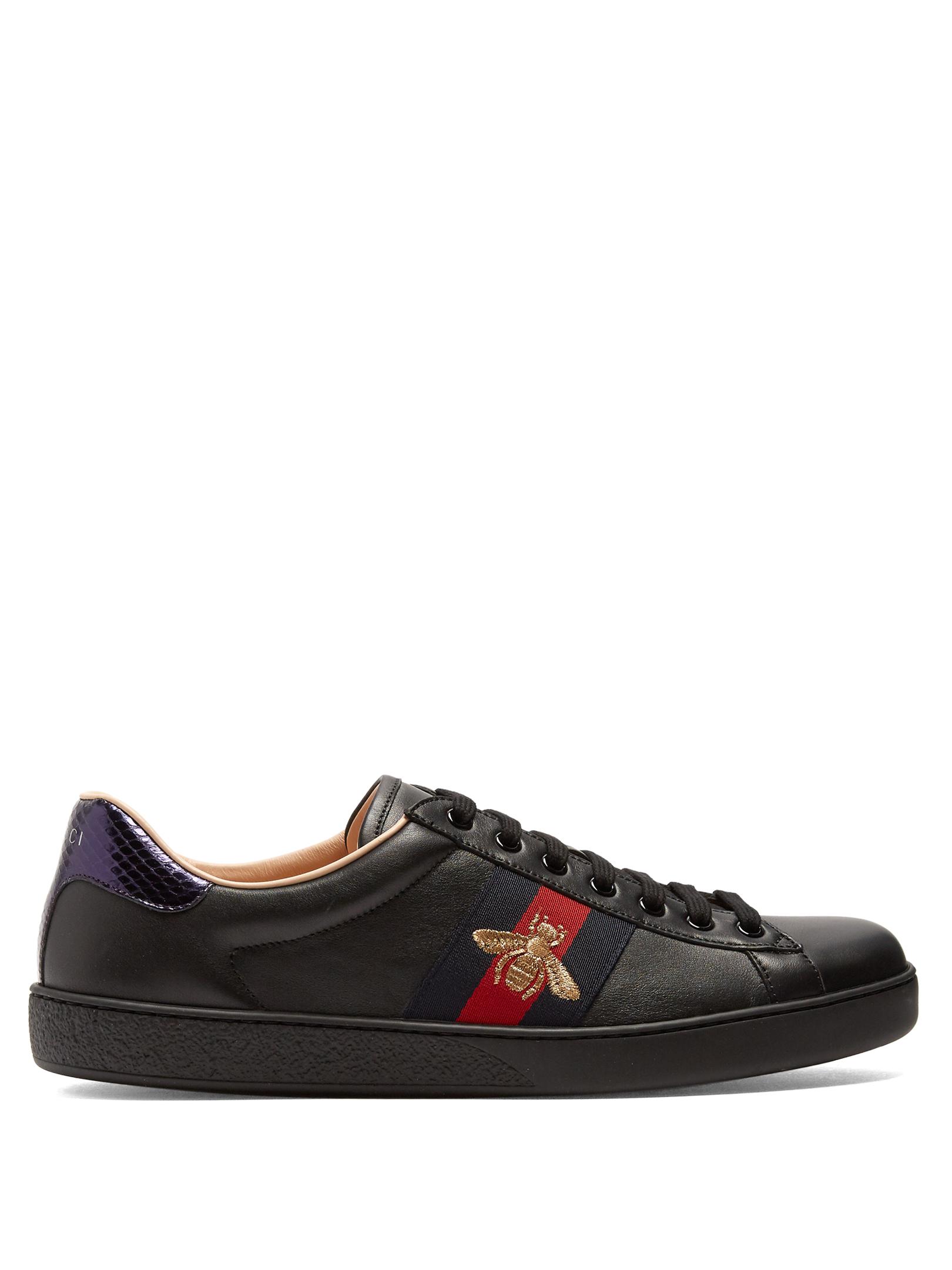 Gucci Leather Ace Bee Sneakers in Black 