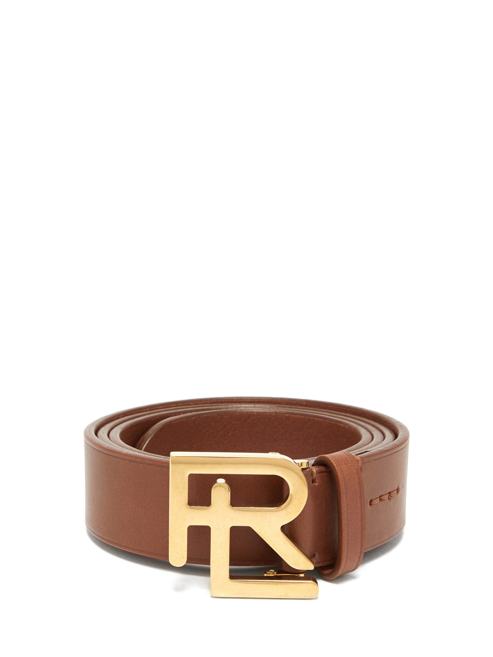 Ralph Lauren Purple Label Monogram-buckle Leather Belt in Brown for Men |  Lyst