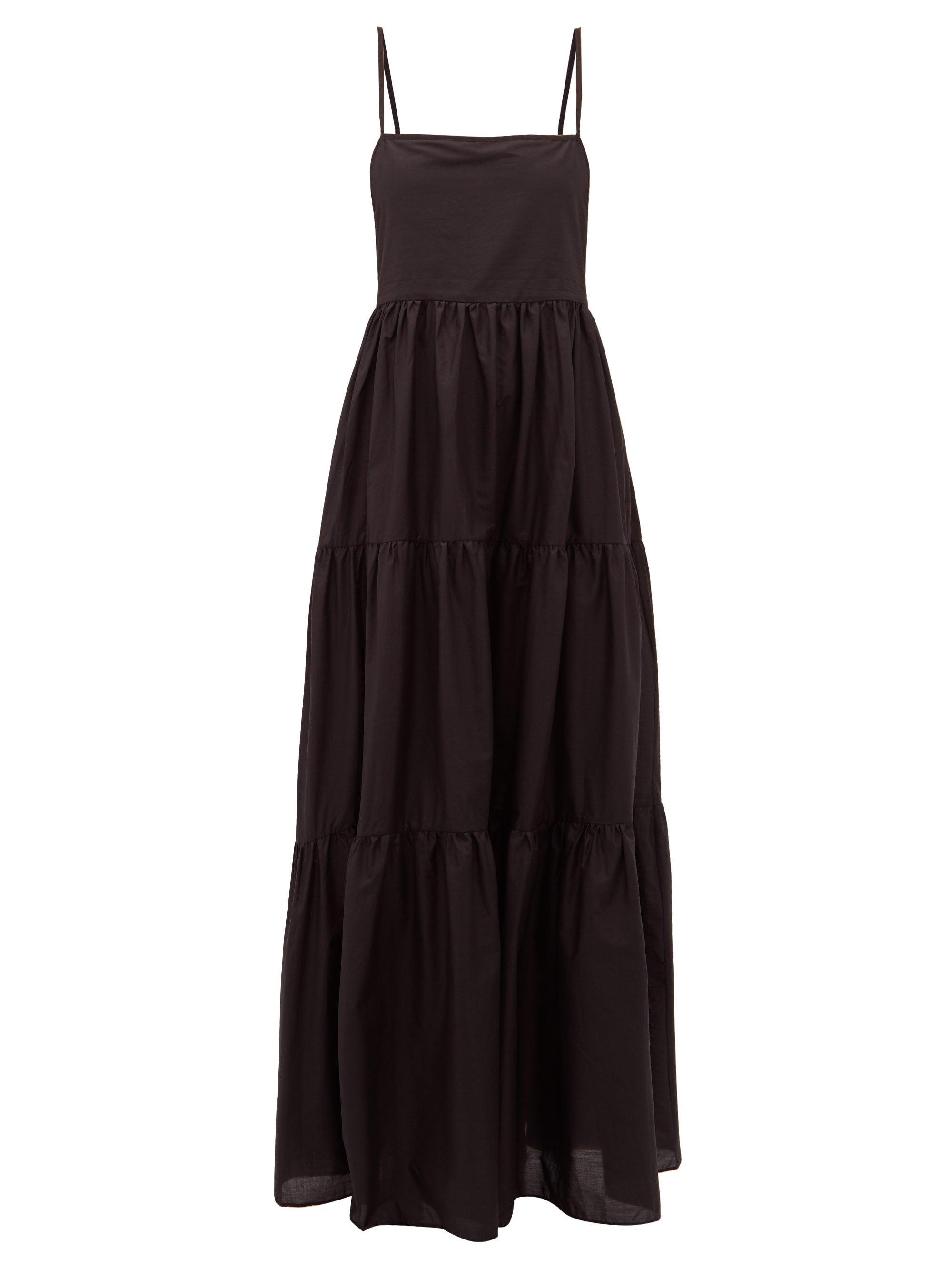 Matteau The Tiered Low Back Cotton-poplin Maxi Dress in Black - Lyst