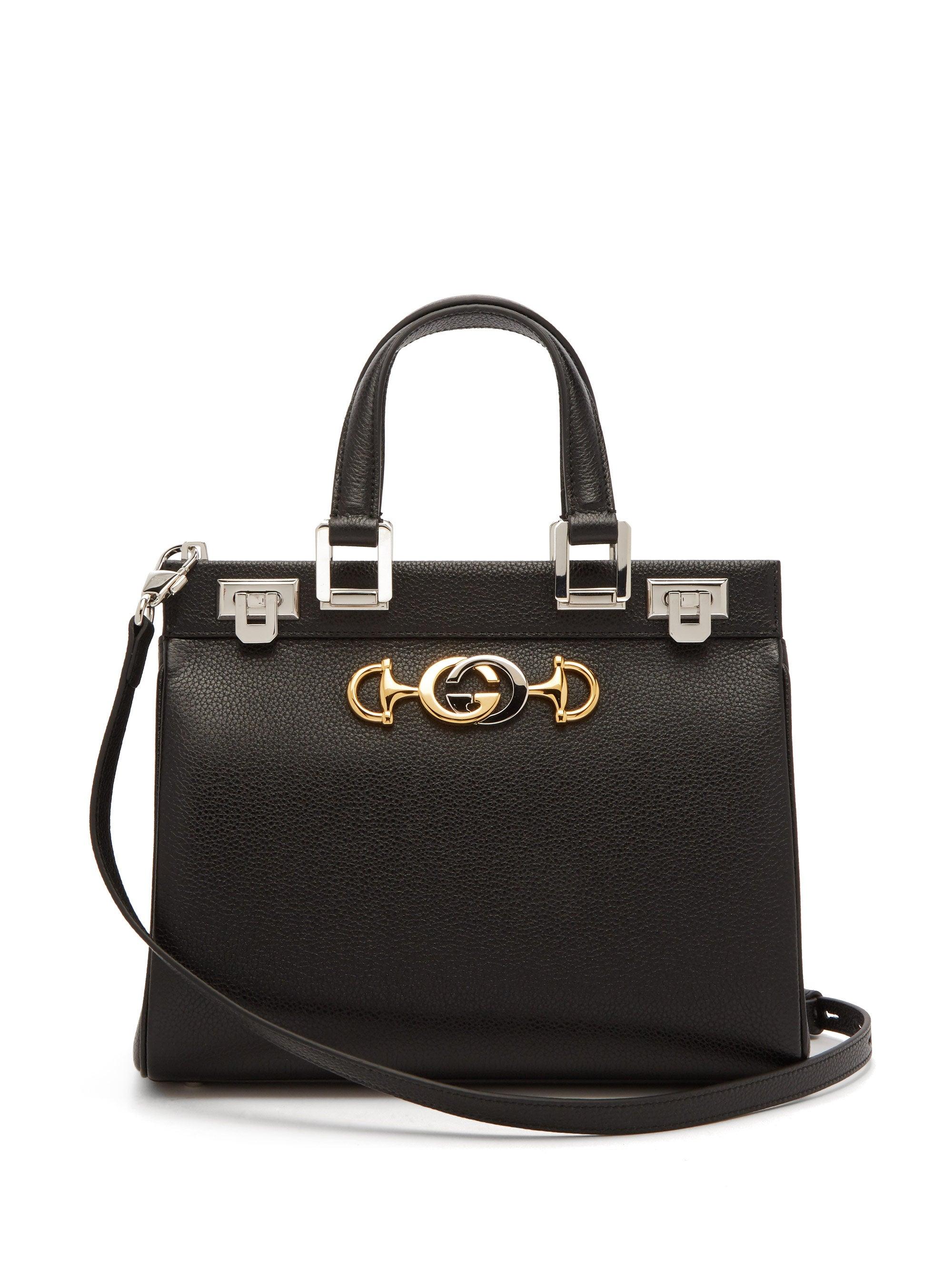 Gucci Zumi Grainy Leather Medium Top Handle Bag in Black | Lyst