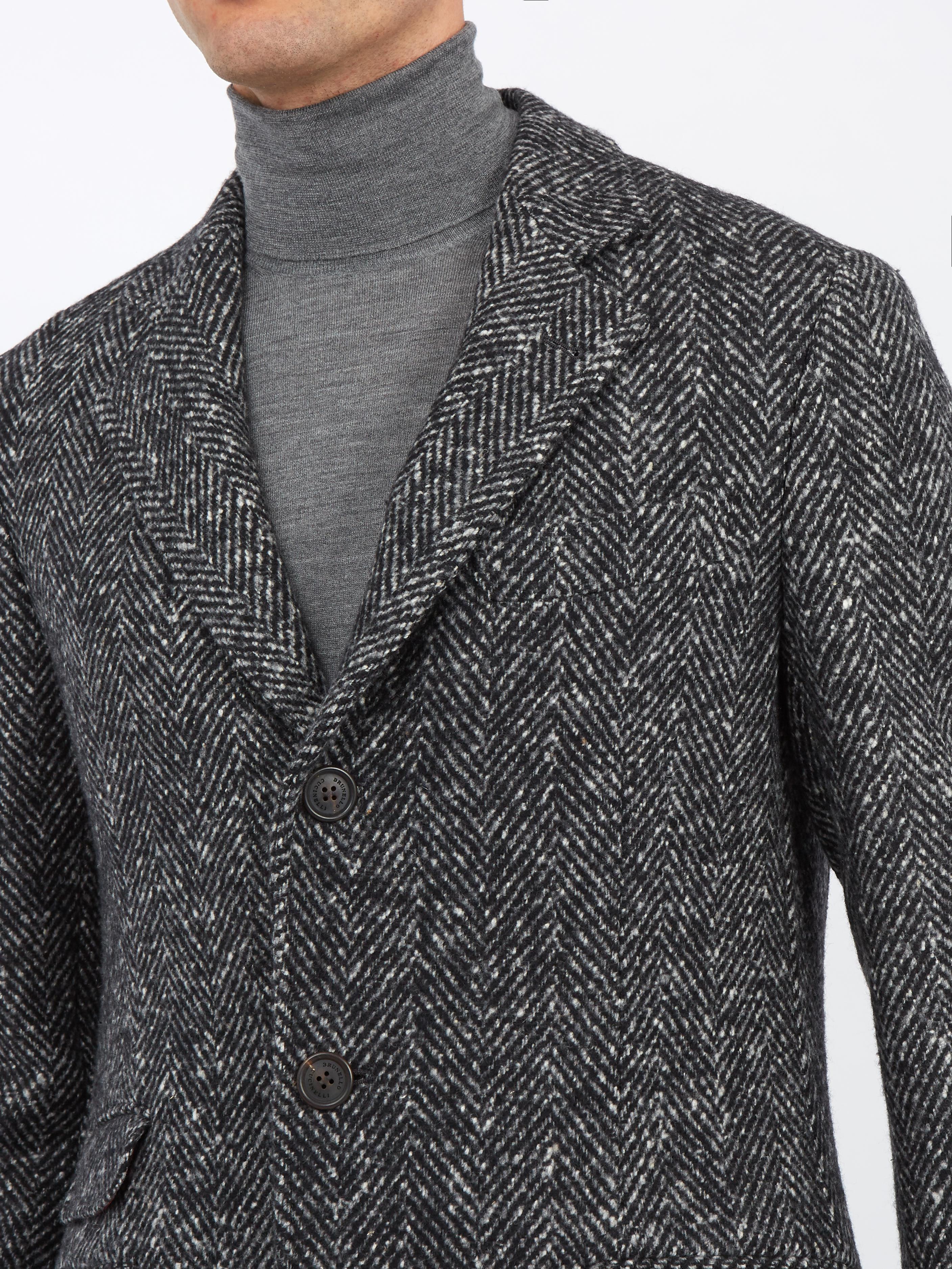 Brunello Cucinelli Herringbone-tweed Wool And Cashmere Coat for Men - Lyst
