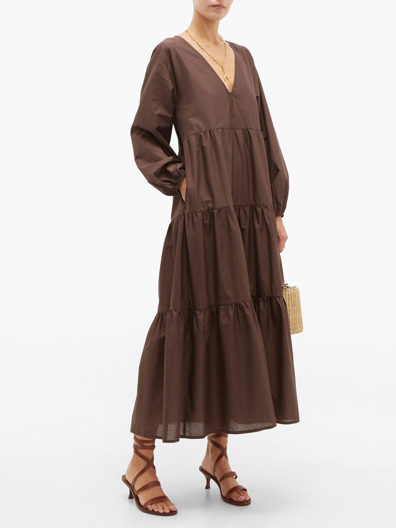 Long Sleeve Tiered Cotton Dress 