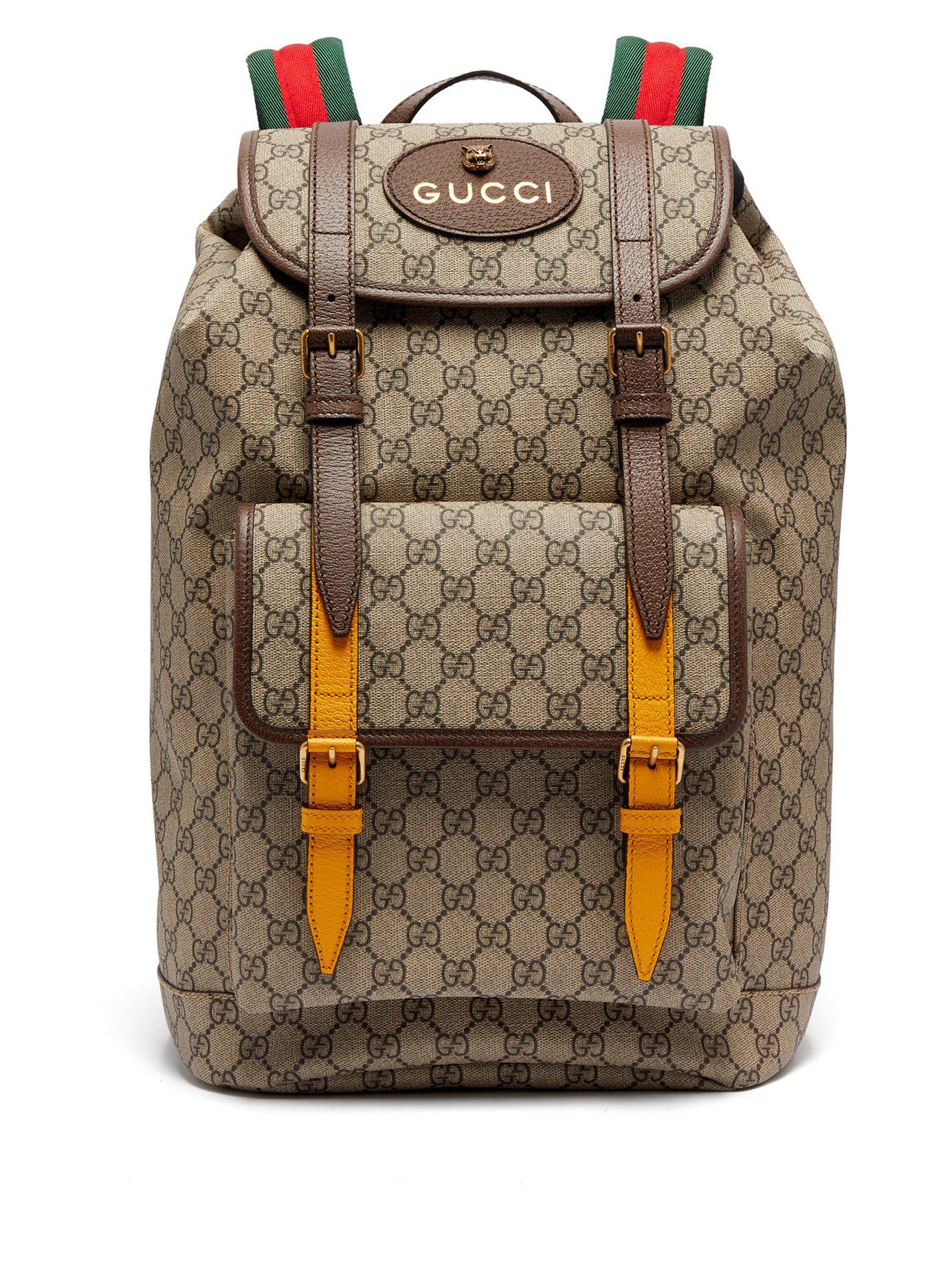Gucci Gg Supreme Print Leather Trimmed Canvas Backpack in Brown for Men