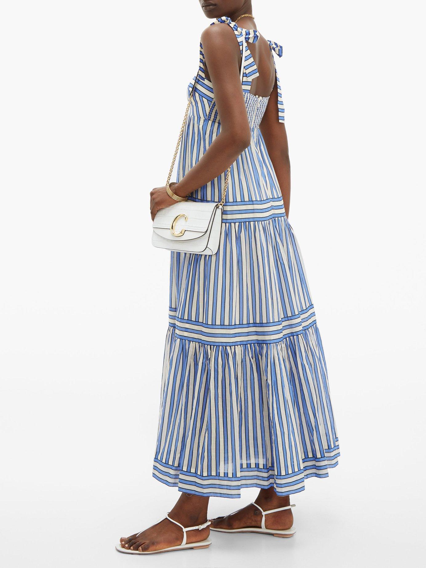 Zimmermann Verity Stripe & Tiered Cotton Dress in Blue White (Blue) Lyst